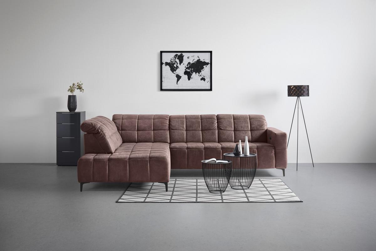 Rohová sedačka PANAMA, levá, hnědá - černá/hnědá, Konvenční, kov/textil (216/304cm) - Premium Living