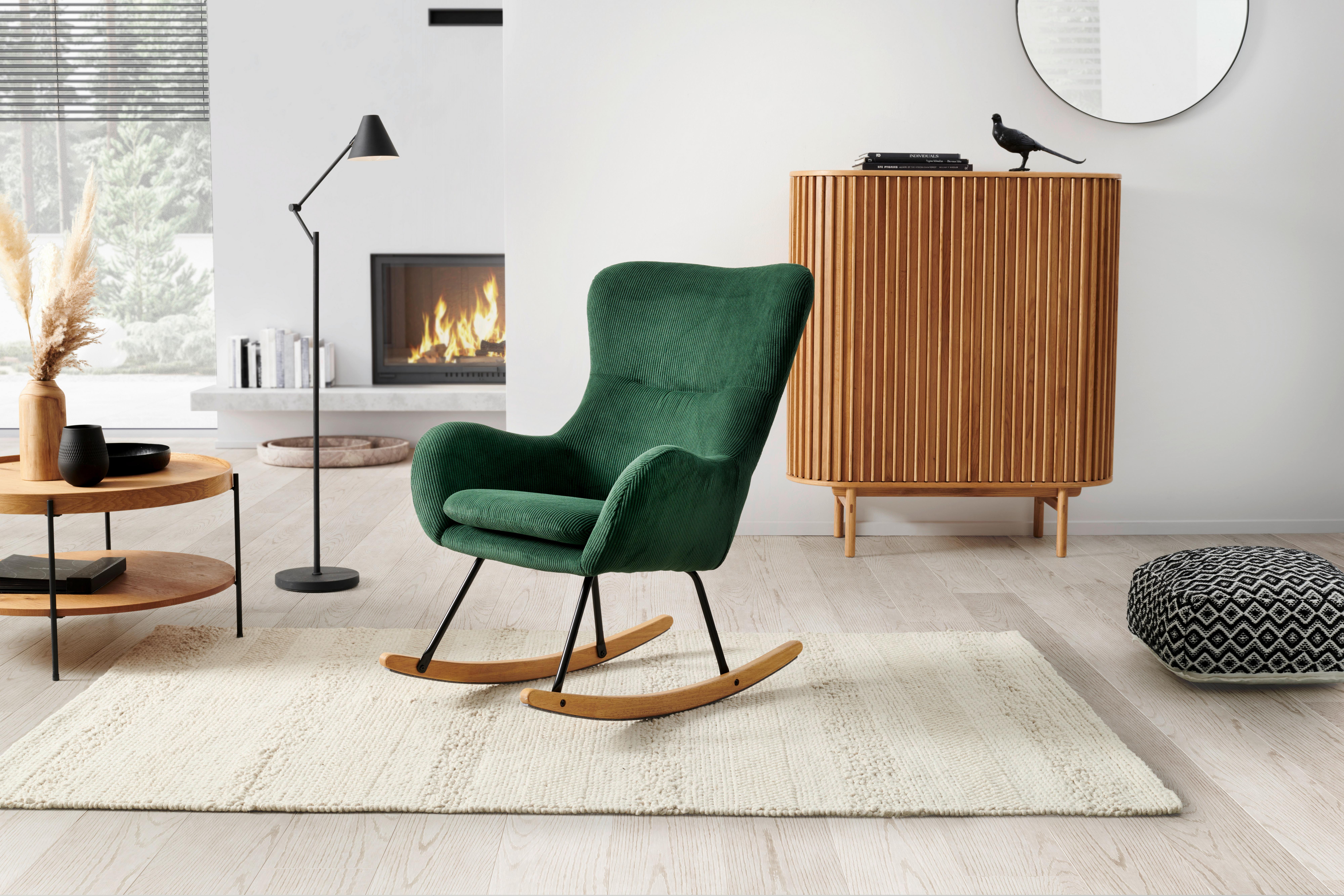 Schaukelsessel Rocking Scandi - Schwarz/Naturfarben, MODERN, Textil/Metall (75/102/80cm) - MID.YOU