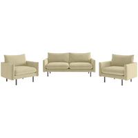 Sitzgarnitur Samos 3-teilig Beige B: 215 Cm - Beige/Schwarz, Design, Textil (215/85/92cm) - Livetastic