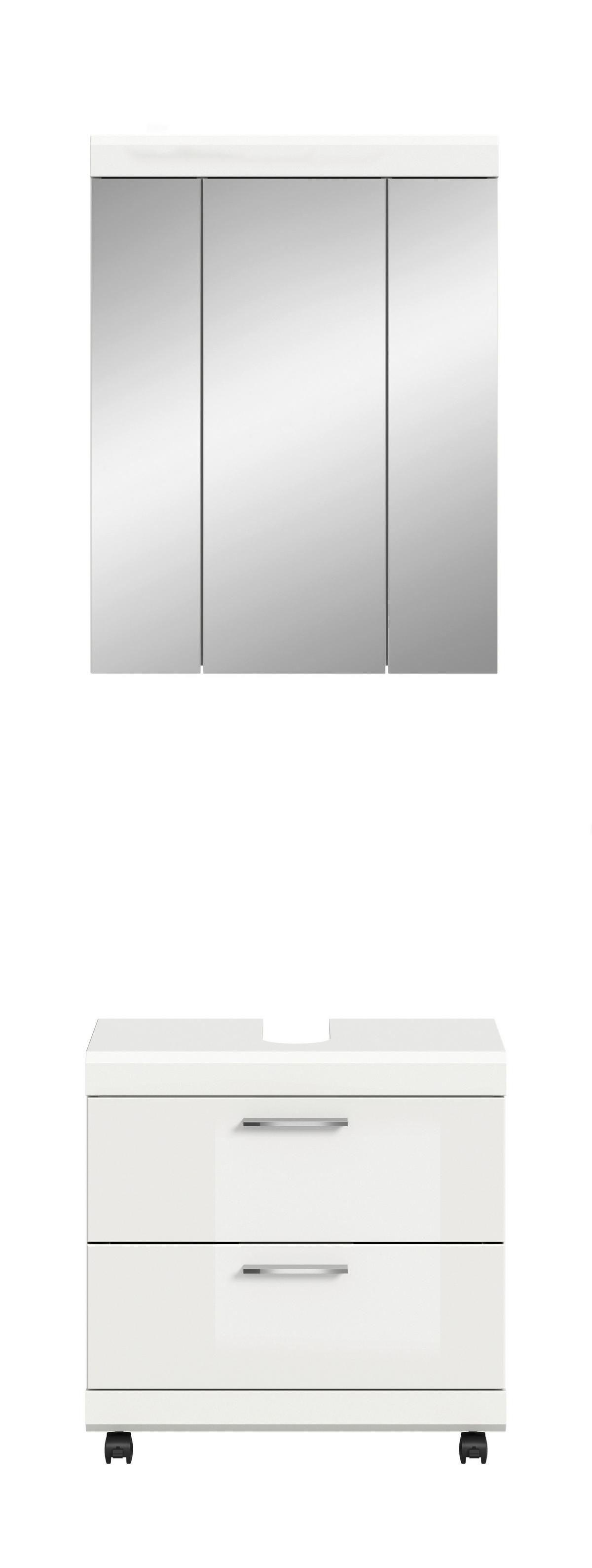 BADEZIMMER Scout Weiß/Weiß HG B: 60cm - Weiß Hochglanz/Schwarz, Trend, Glas/Holzwerkstoff (60cm) - MID.YOU