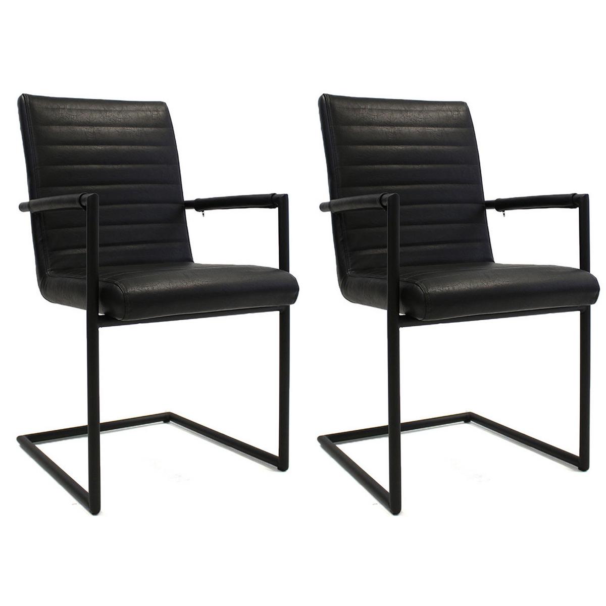 Armlehnstuhl Bars Schwarz Gepolstert 2er-Set - Schwarz, LIFESTYLE, Kunststoff/Textil (54/97/57cm) - MID.YOU