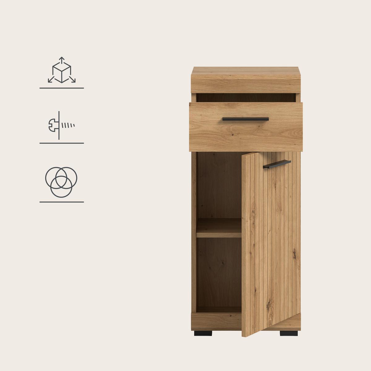 Midischrank Scout Eiche Artisan Dekor B: 37cm - Schwarz/Eiche Artisan, Trend, Holzwerkstoff (37/88/31cm) - MID.YOU