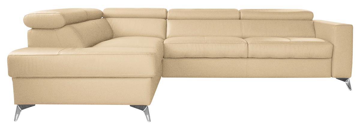 Ecksofa Mondo, Beige S: 208x286 Cm - Chromfarben/Beige, Design, Leder/Textil (208/286cm) - Livetastic
