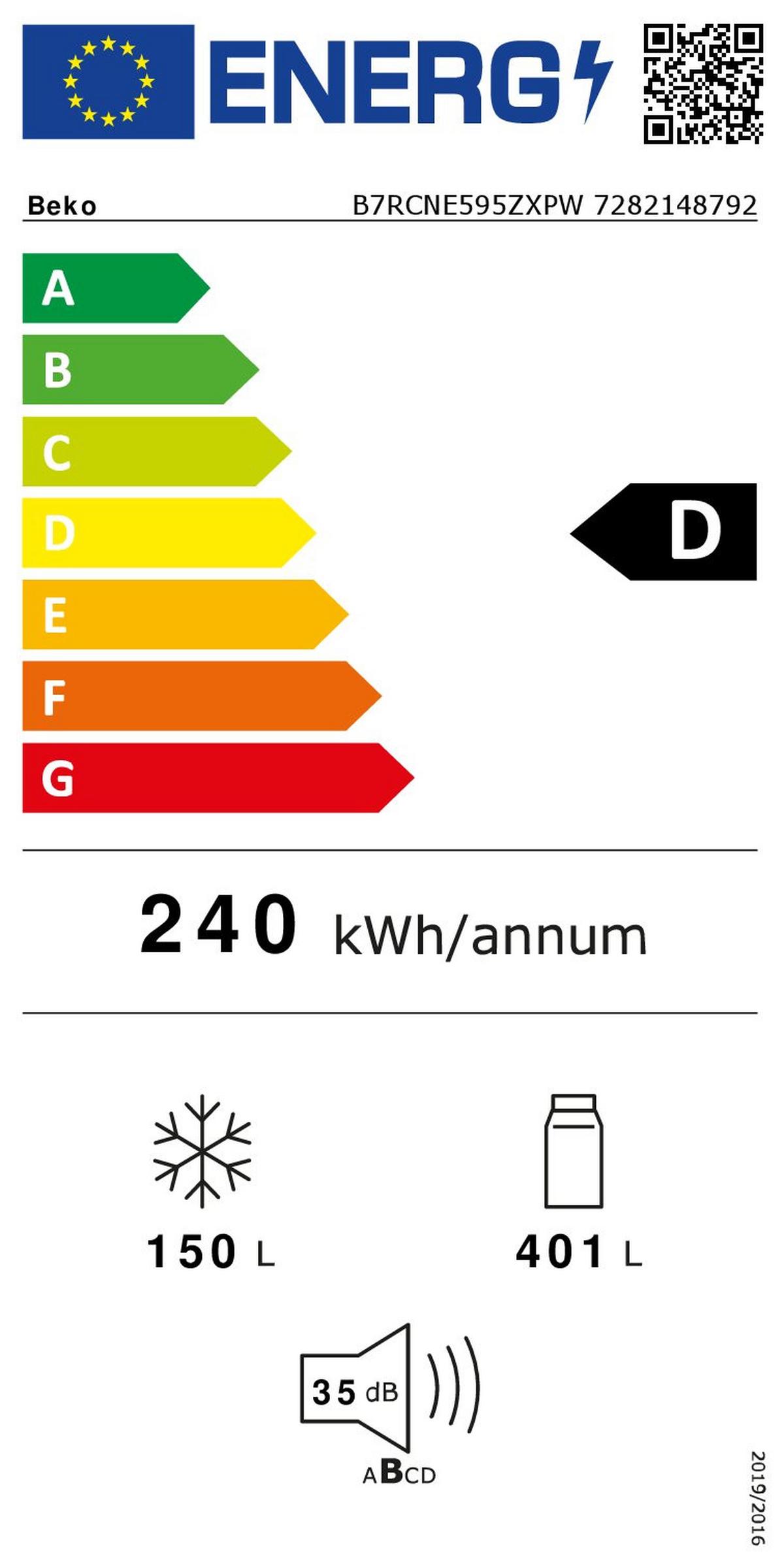 Kühl-Gefrier-Kombi B7RCNE567HX B1, No Frost, EEKL: B - Edelstahlfarben, Basics (70/192/74,5cm) - Beko