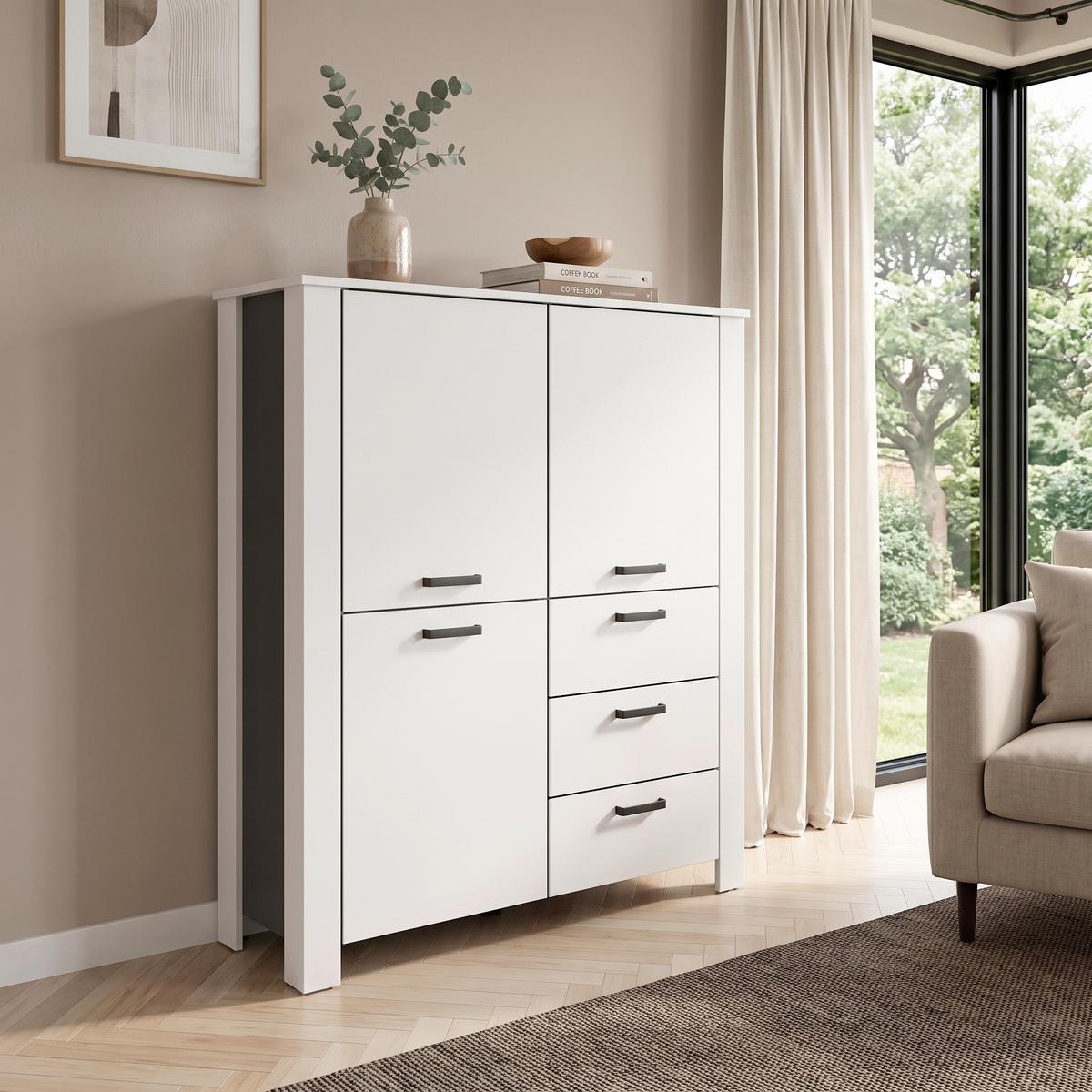 Highboard Faro Weiß B: 120 cm - Schwarz/Weiß, Design, Holzwerkstoff (120/137/40cm) - MID.YOU