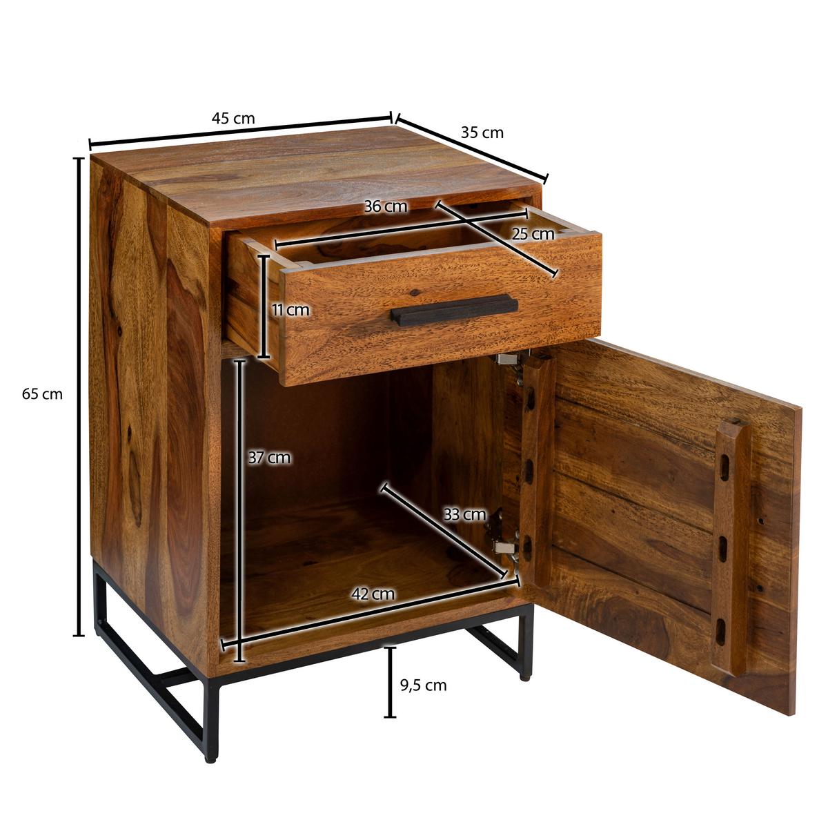 Nachttisch Sheeshamfarben B: 45 cm - Sheeshamfarben/Schwarz, Design, Holz/Metall (45/65/35cm) - MID.YOU