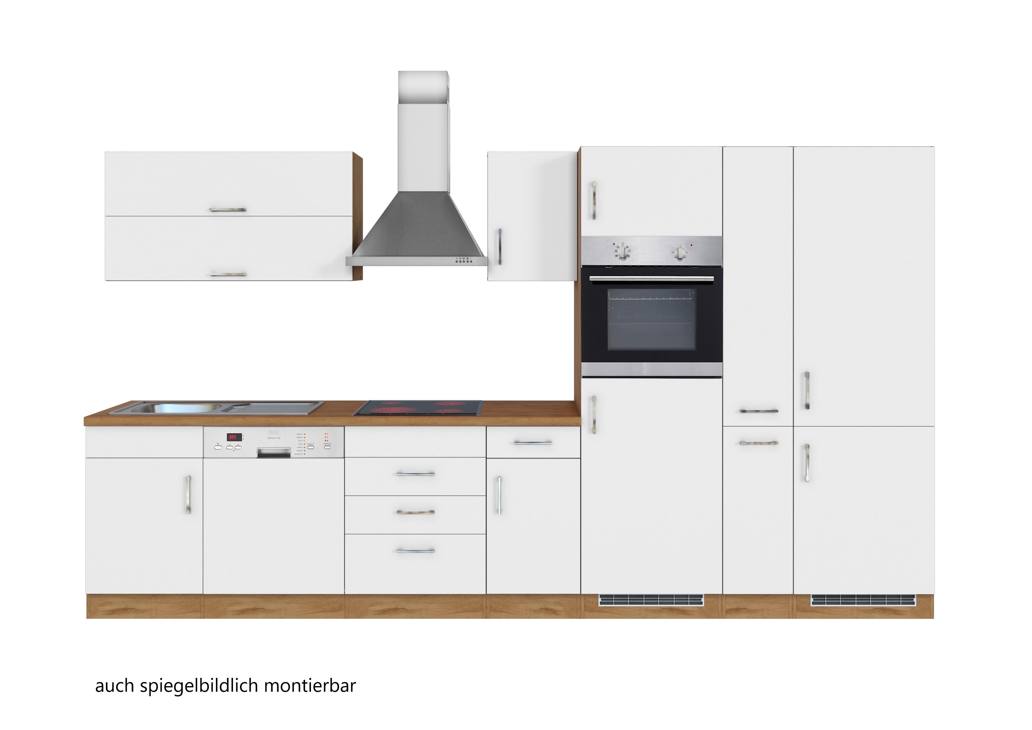 Weiße Küchenzeile mit Geräten Breite ca. 360 cm