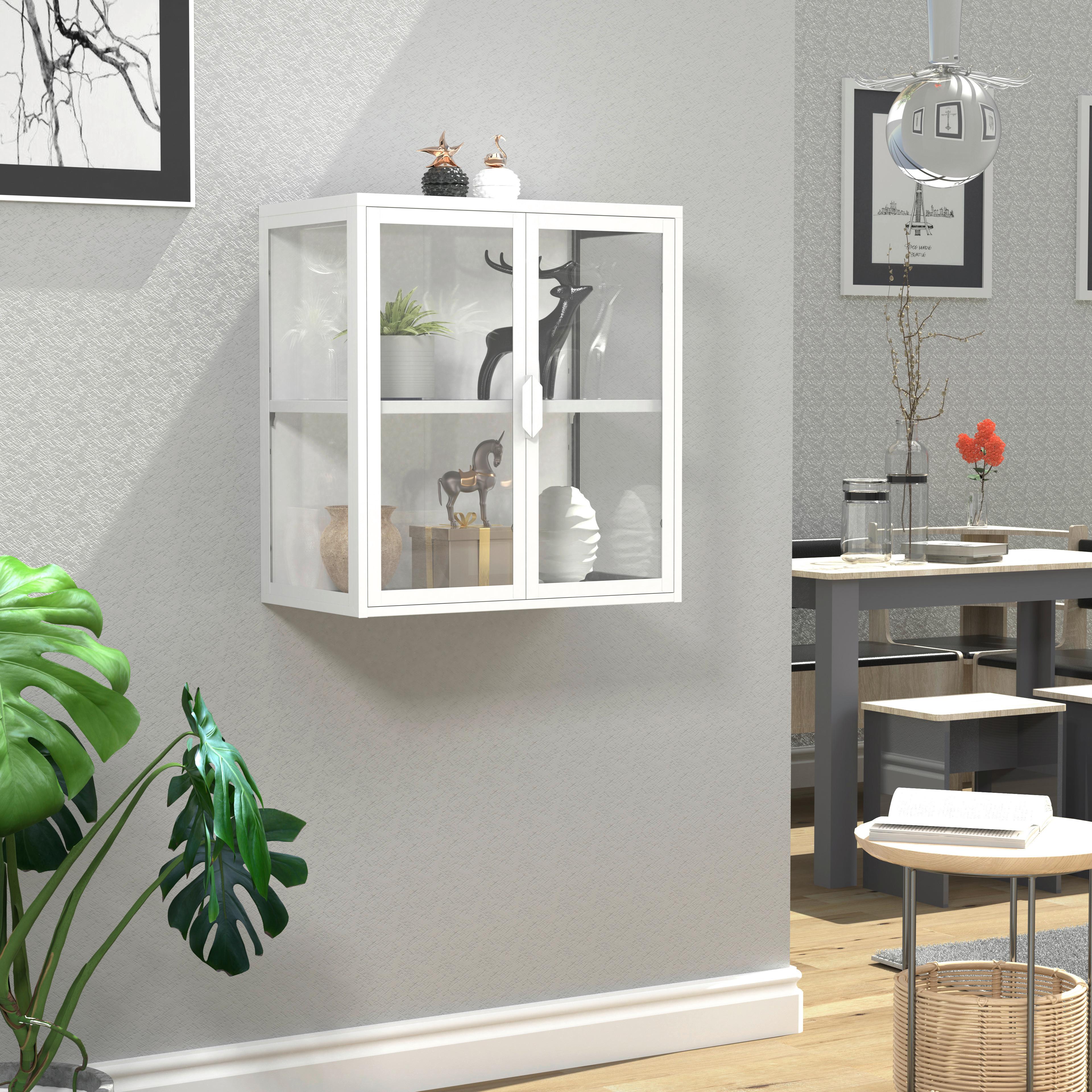 Hängevitrine Flokas Weiß B: 60 cm - Transparent/Weiß, Design, Glas/Metall (60/65/35cm) - MID.YOU
