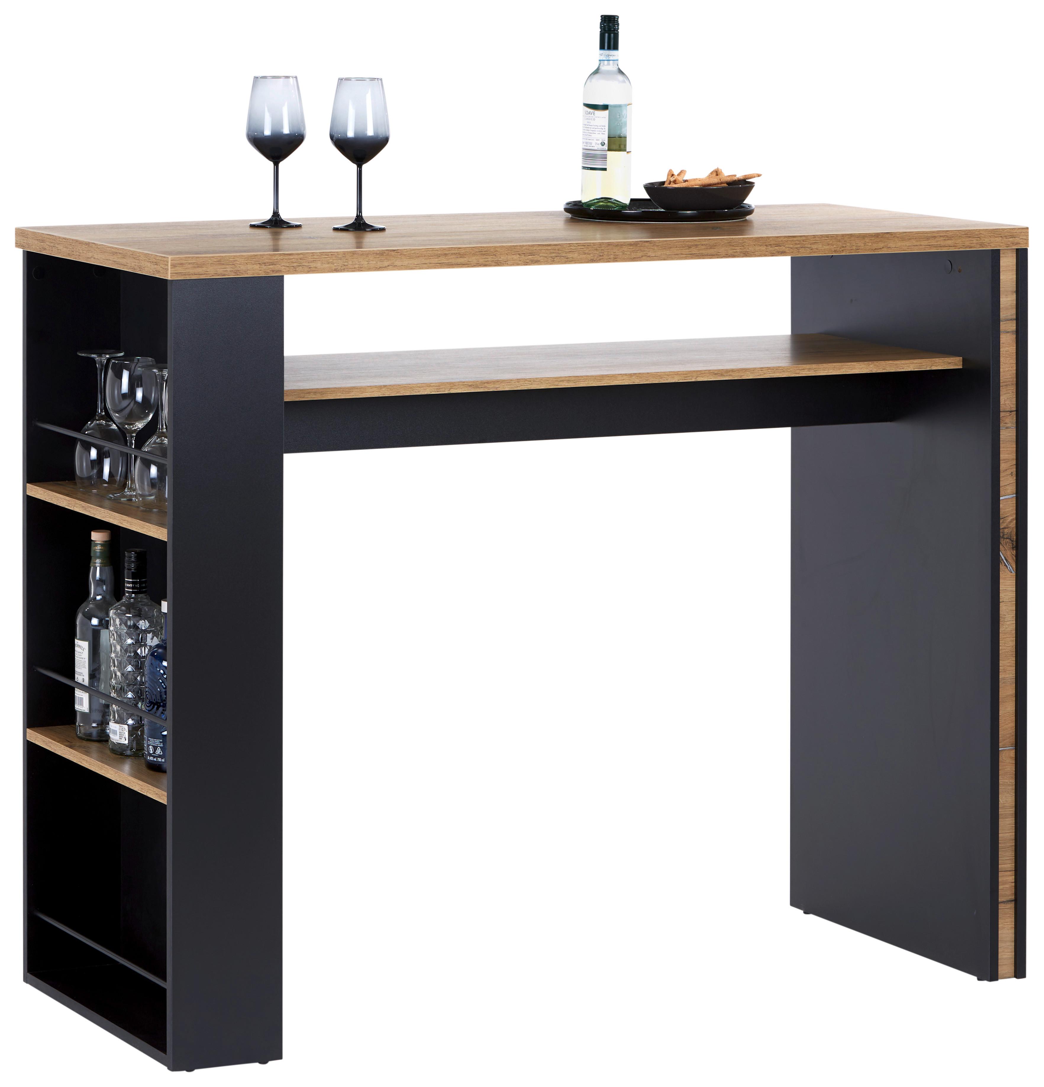 Bartisch Jamas 138x55x110,5 Cm Eiche Dekor/schwarz Mit Regal - Eichefarben/Schwarz, MODERN, Holzwerkstoff (138/110,5/55cm)
