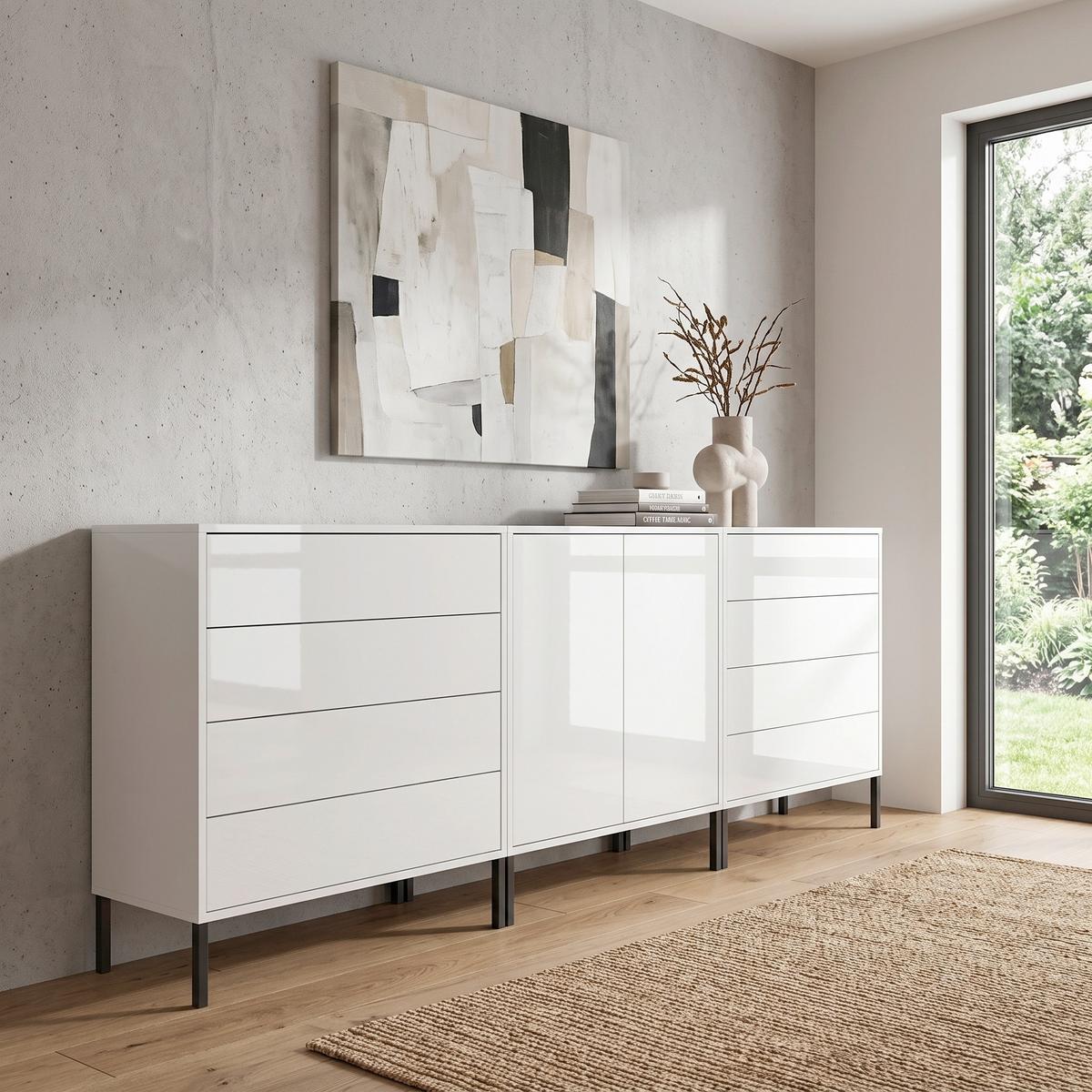 SIDEBOARD Mailand 4 B: 237 cm Weiß - Weiß Hochglanz/Anthrazit, MODERN, Holzwerkstoff (237/86/33cm) - MID.YOU