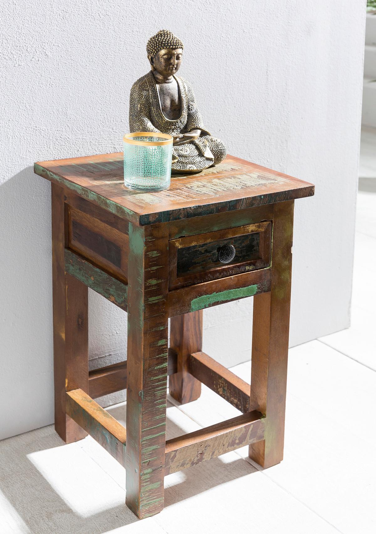 Odkladací stolek KALKUTTA z masivního dřeva - černá/hnědá, Design, kov/dřevo (30/30/50cm) - MID.YOU