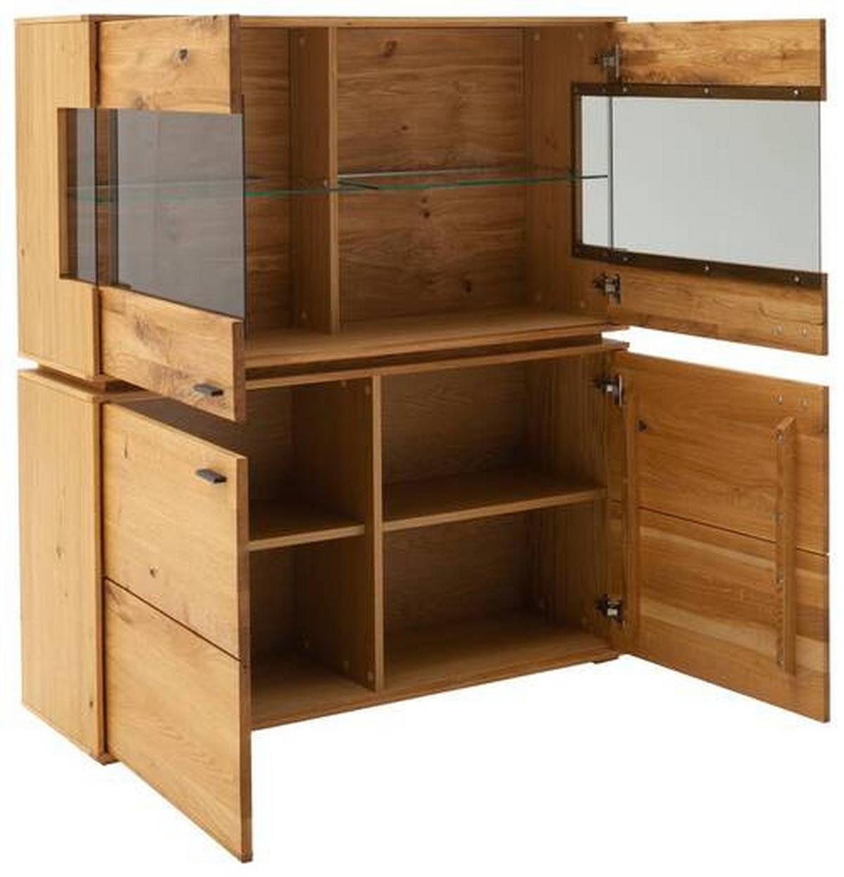 Highboard Echtholz B: 123 cm Como Wildeiche - Wildeiche, Natur, Glas/Holz (123/137/38cm) - MID.YOU