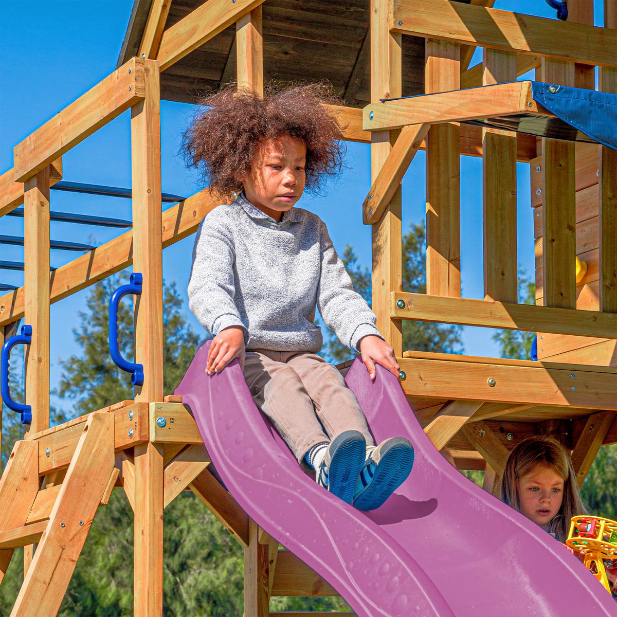 Spielturm mit Rutsche Lila - Anthrazit/Lila, Basics, Holz/Kunststoff (482/500/338cm) - Ambia Garden