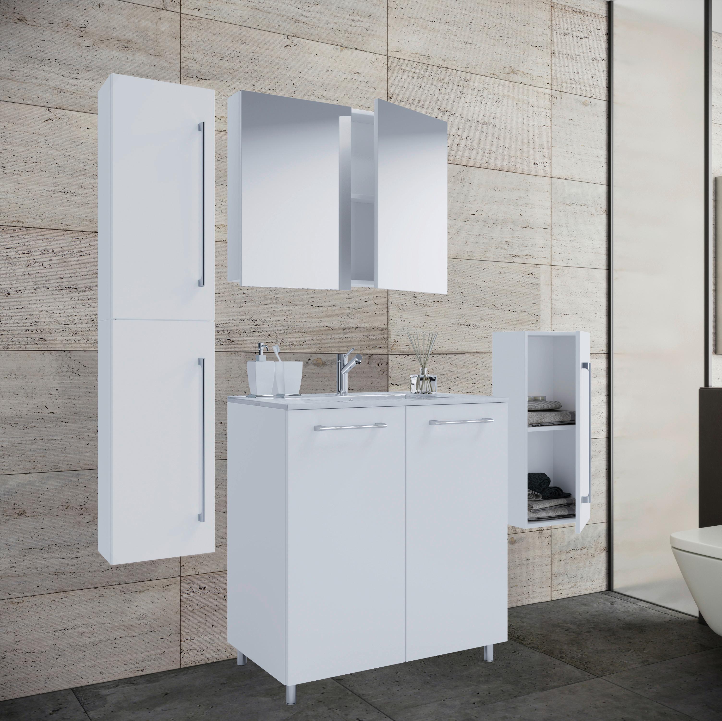 Badezimmer Gilos 5-Teilig Weiß B: 126 cm - Alufarben/Weiß, MODERN, Keramik/Holzwerkstoff (127cm) - MID.YOU