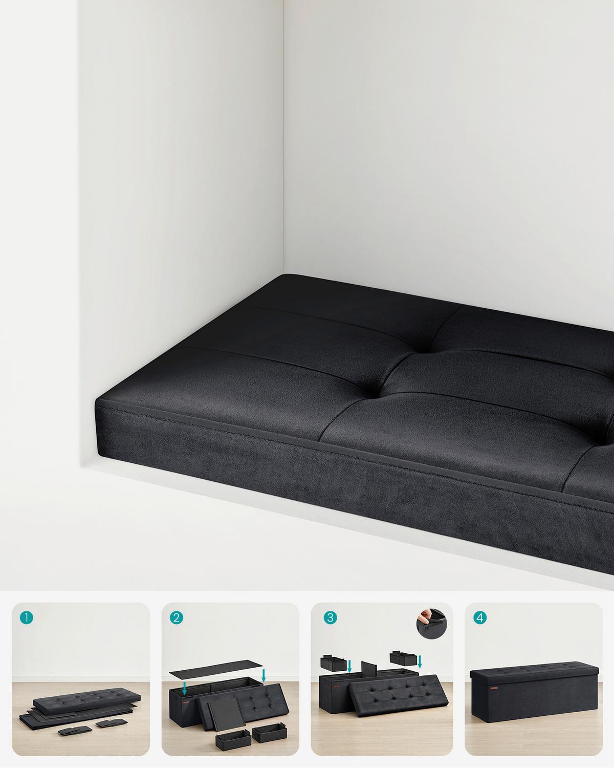 Sitzbox Schwarz B: 110cm - Schwarz, Basics, Holzwerkstoff/Textil (110/38/38cm)