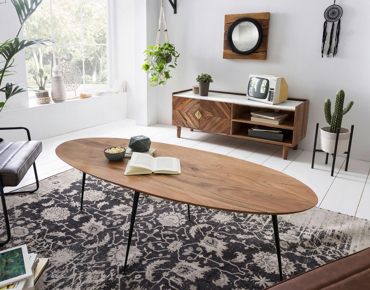 COUCHTISCH Akazie Natur B: 150cm - Schwarz/Naturfarben, Design, Holz/Metall (150/60/45cm) - MID.YOU