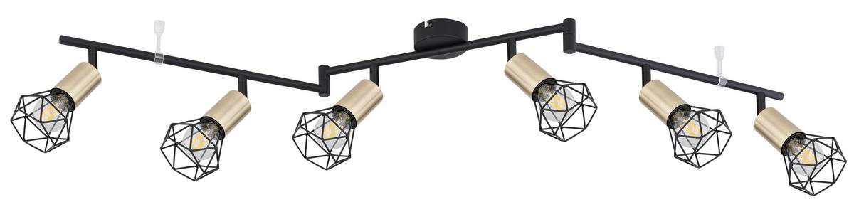 Strahler 6-flammig Verstellbar L: 116 Cm - Messingfarben/Schwarz, Basics, Metall (116/8/22,5cm) - Globo