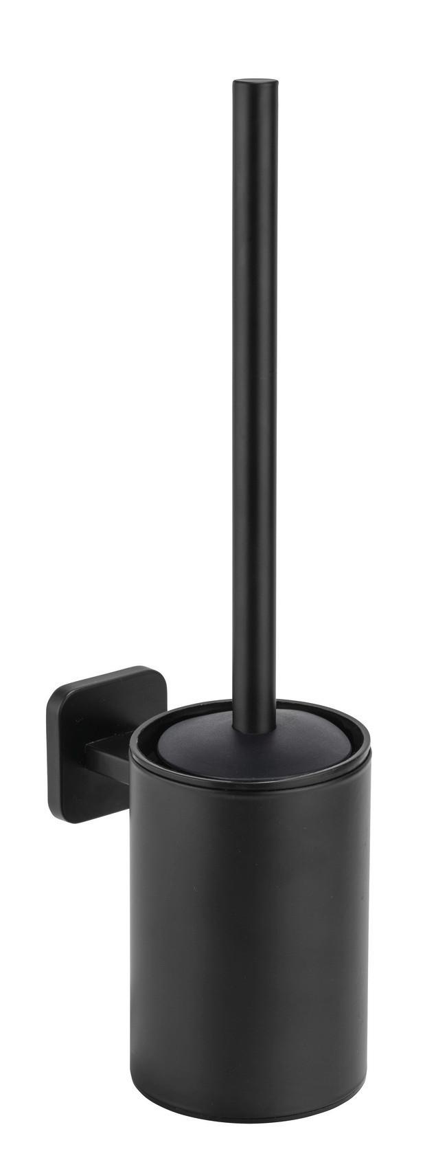 WC-Bürstengarnitur Porto Black Schwarz, Wandmontage B: 9 cm - Schwarz, MODERN, Kunststoff/Metall (9/13,5/37cm) - Wenko