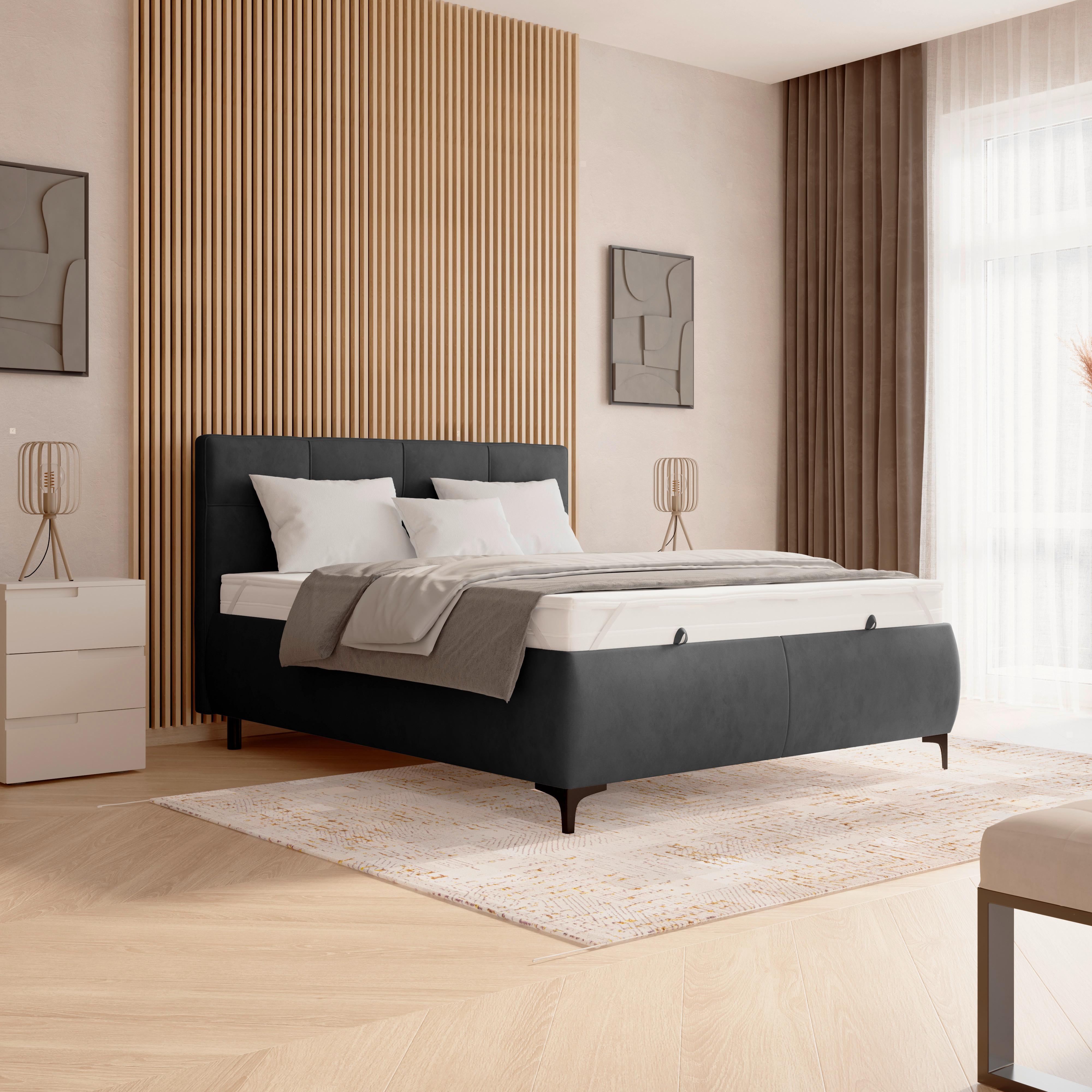 Polsterbett Zeni 140 - Anthrazit/Schwarz, KONVENTIONELL, Holz/Textil (140/200cm)