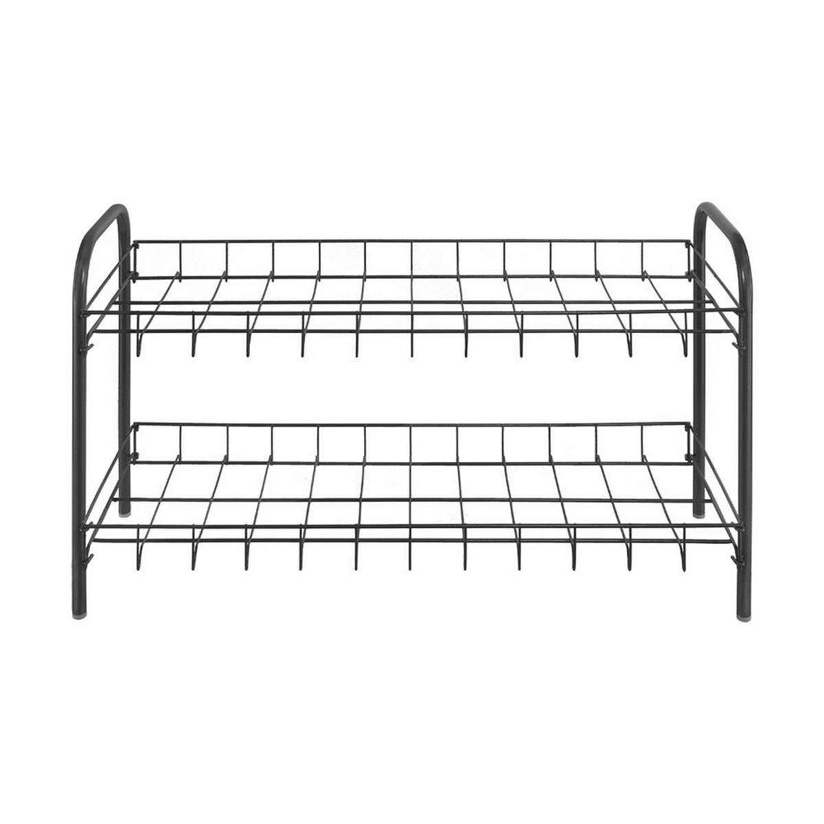 Schuhregal Sprinter 2 Ablagen 6 Paar Schwarz H: 37 cm - Schwarz, Basics, Kunststoff/Metall (64/23/37cm) - Metaltex