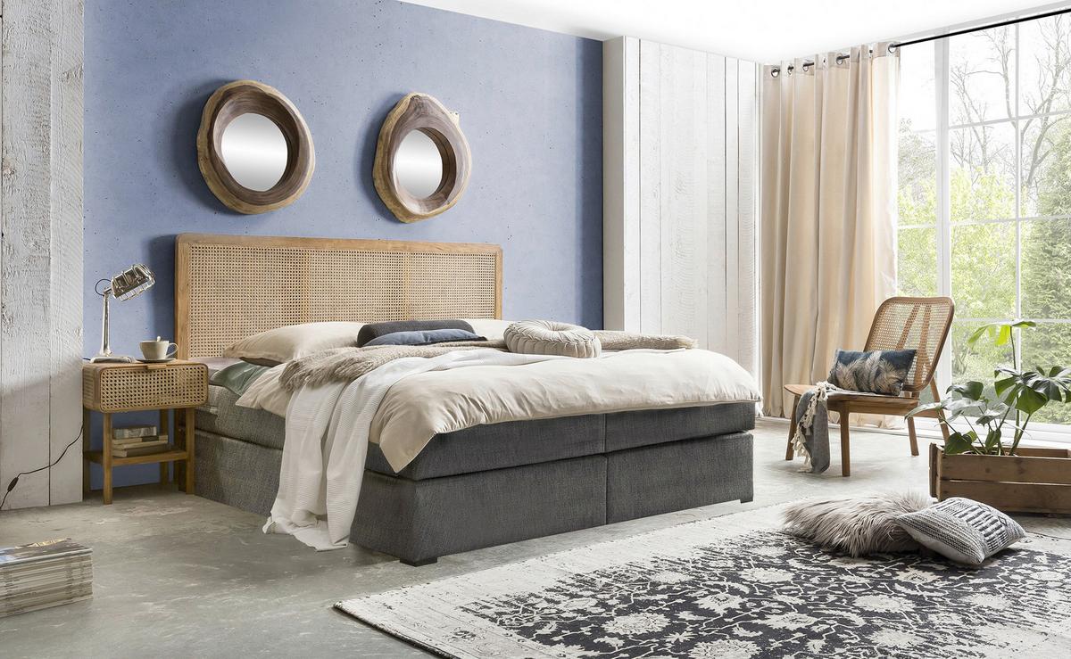 Boxspringbett Naturfarben /Dunkelgrau 180x200cm - Dunkelgrau/Schwarz, Basics, Holz/Textil (180/200cm) - Livetastic