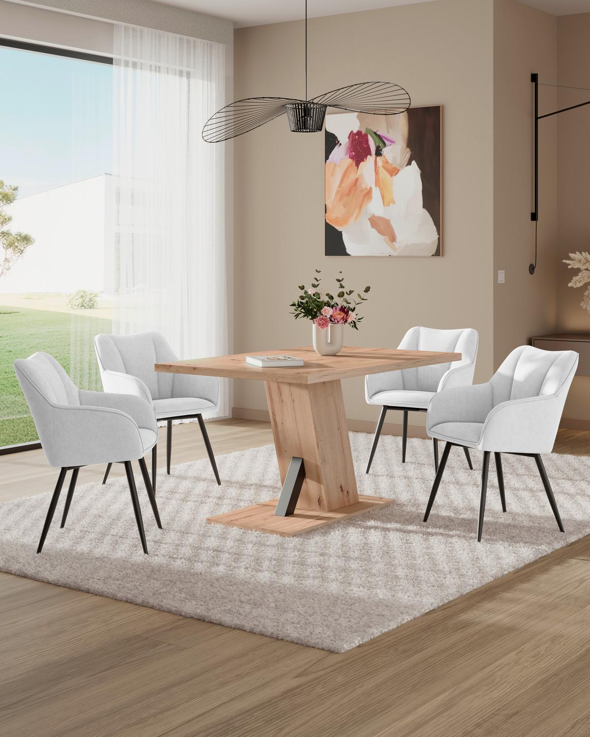 Armlehnstuhl Caro Beige Echtholz Beine - Beige/Schwarz, KONVENTIONELL, Holz/Textil (55/83/61cm) - Nedis SmartLife