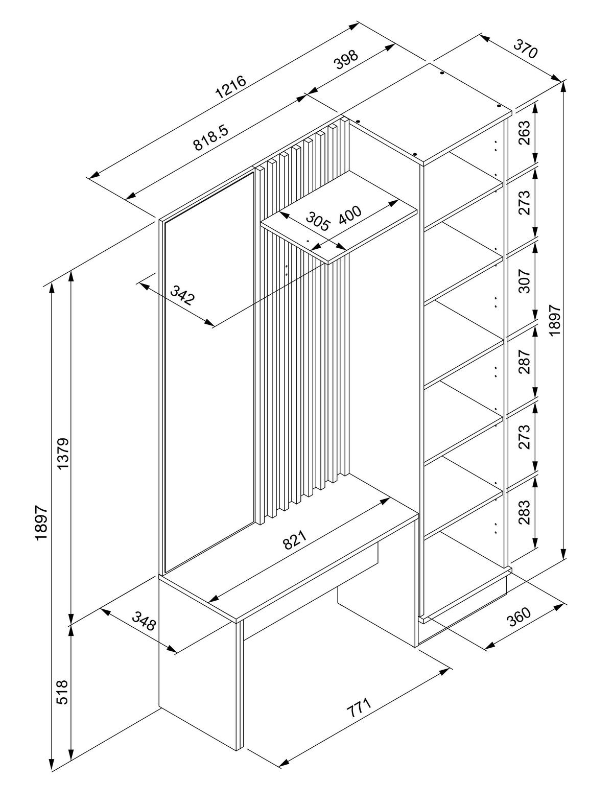 Garderobe Medan Eiche Artisan B: 122 cm - Anthrazit/Eiche Artisan, MODERN, Holzwerkstoff (122/190/37cm) - MID.YOU