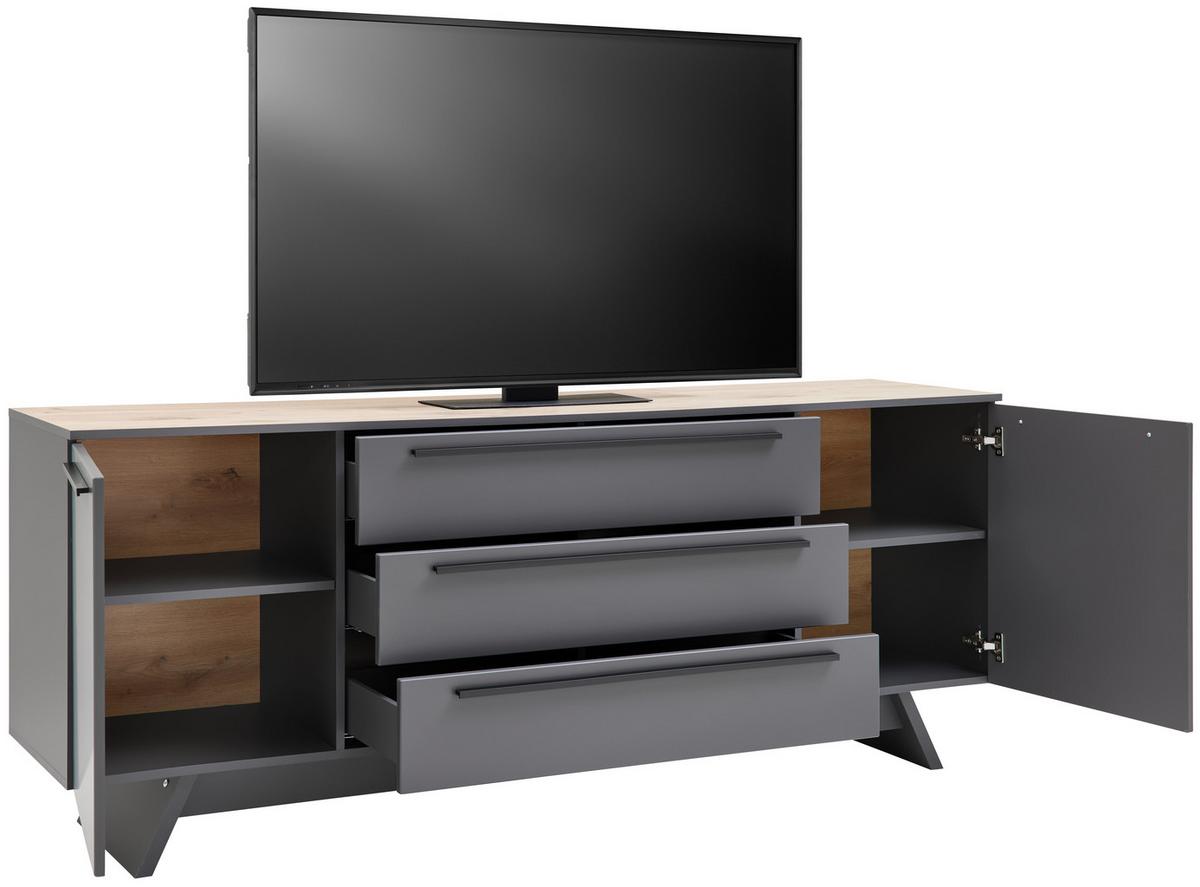 TV-Element Atlanta B: 200,1 cm Grau/Eiche Dekor - Eichefarben/Grau, MODERN, Holzwerkstoff (200,1/80,2/46,2cm)