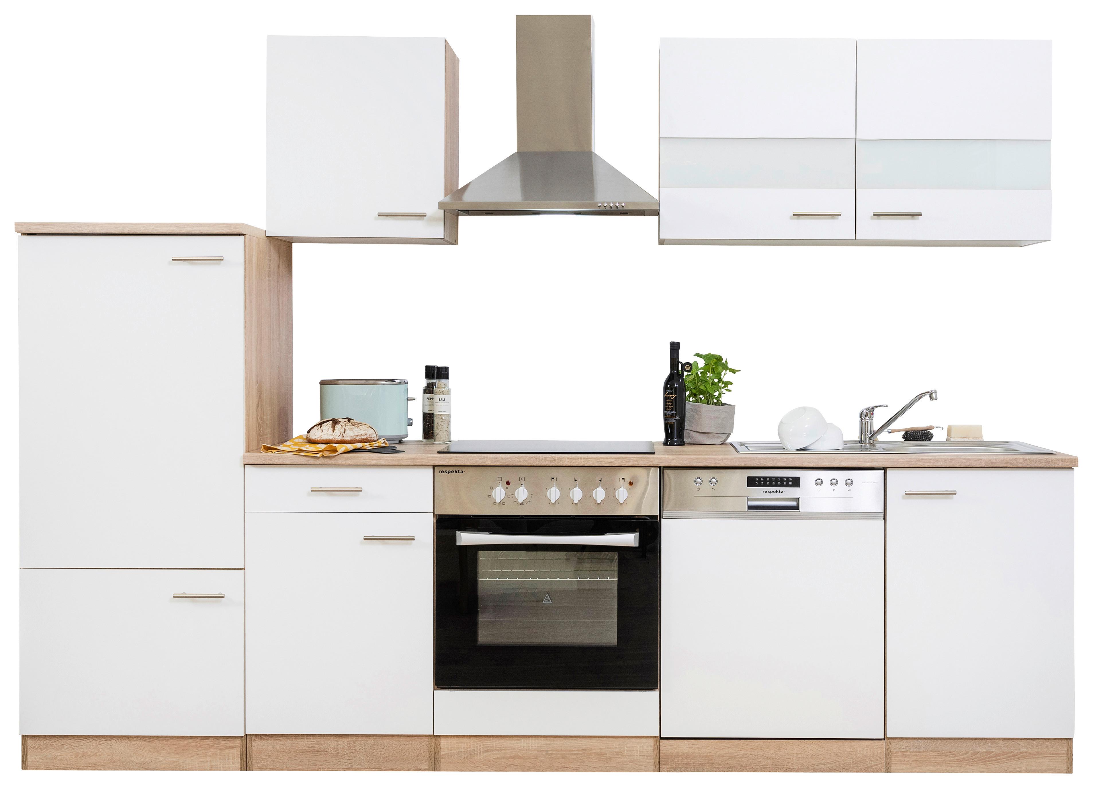 Küchenzeile ohne Geräte B: 280 cm Weiß/Eiche Dekor, Modern - Eichefarben/Weiß, Basics, Holzwerkstoff (280/200/60cm) - Respekta