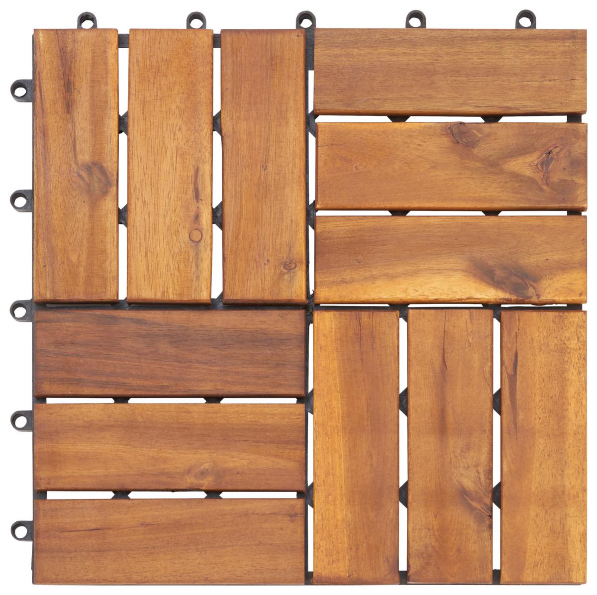 Terrassenfliese Dominik 10er Set 30x30 cm Akazienholz - Schwarz/Akaziefarben, MODERN, Holz/Kunststoff (30/30cm) - Ondega