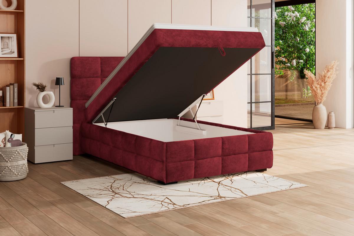 Čalúnená posteľ VEGA 140x200 cm, vinovočervená - čierna/vínovočervená, Trend, drevo/textil (140/200cm)