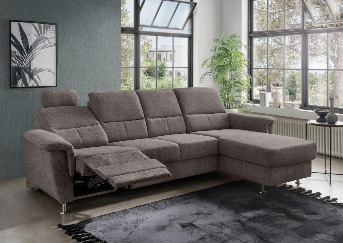 Ecksofa mit Relaxfunktion Parole Graubraun Chenille - Chromfarben/Graubraun, KONVENTIONELL, Textil (292/165cm) - Livetastic