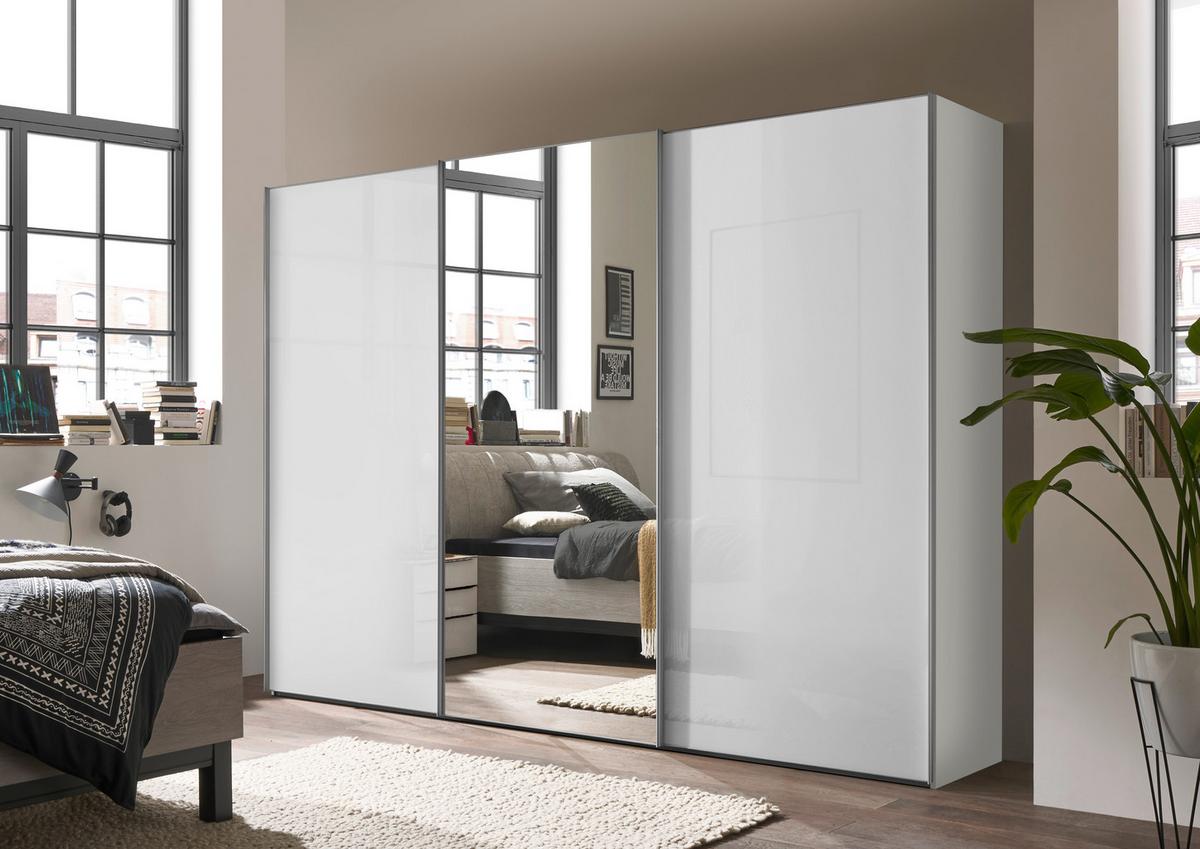 Schwebetürenschrank Lumos Weißglas Mit Spiegel, B: 249cm - Weiß, Trend, Glas/Holzwerkstoff (249/222/68cm) - Luca Bessoni