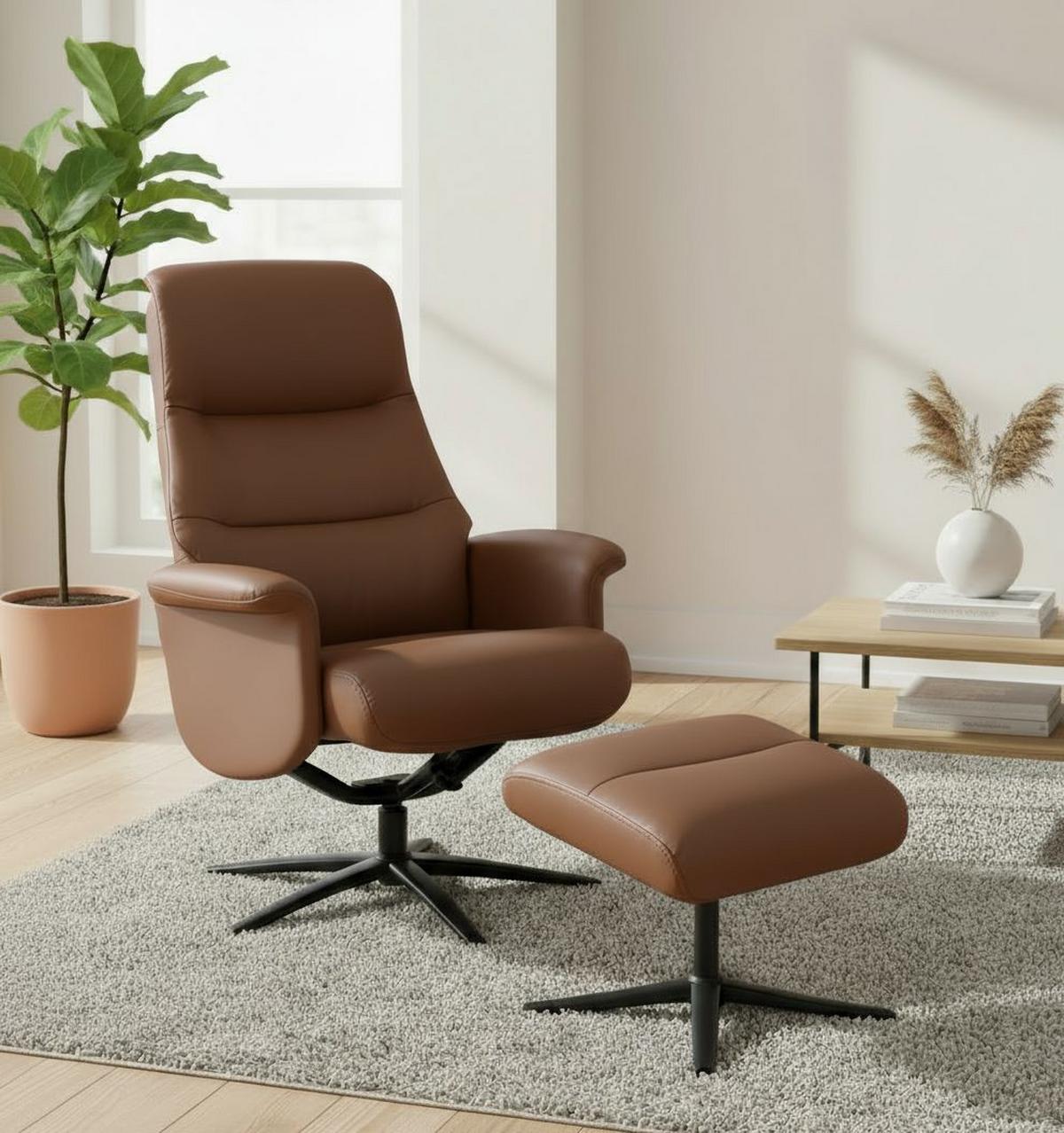 Relaxsesselset Repose Kupferfarben B: 76 Cm - Schwarz/Kupferfarben, Design, Leder/Textil (76/107/79cm) - Livetastic