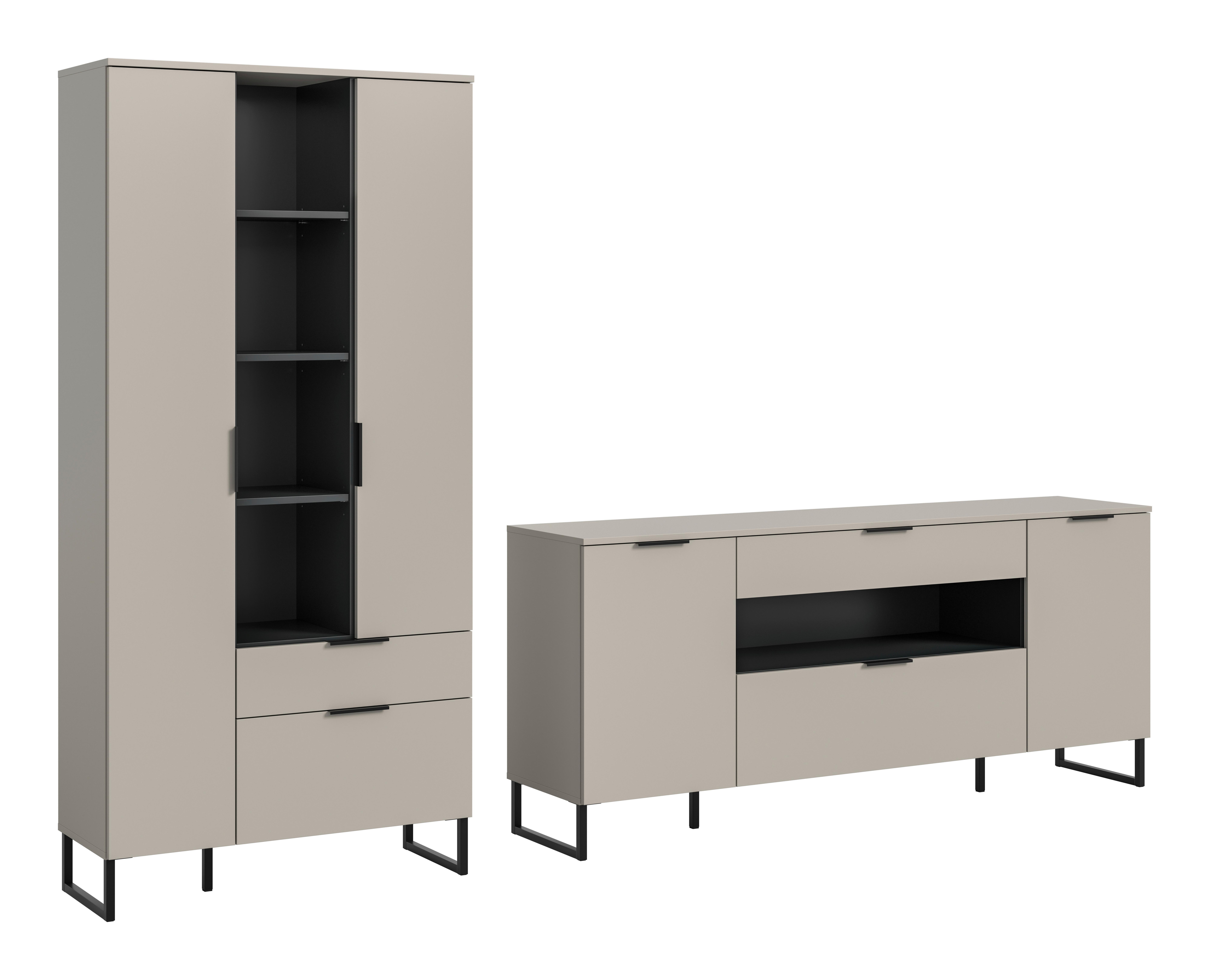 Wohnwand Noida Kaschmirfarben /Schwarz B: 290cm - Kaschmir/Schwarz, Design, Holzwerkstoff (290/192/41cm) - Livetastic