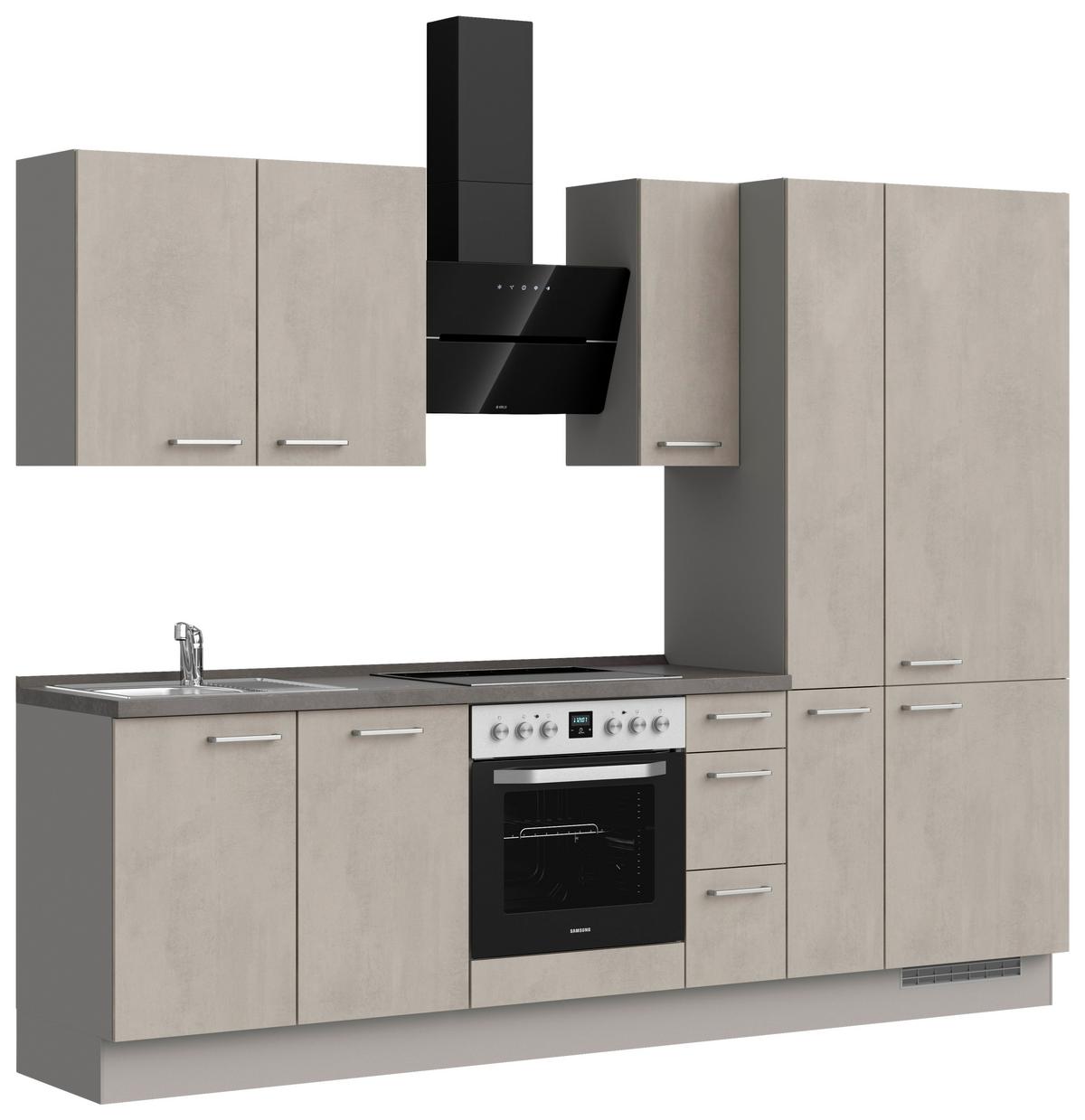 Kuchynská linka 270 cm, šedý betón/ kamenná šedá - sivá/farba ušľachtilej ocele, Modern, kov/kompozitné drevo (270cm) - Nobilia