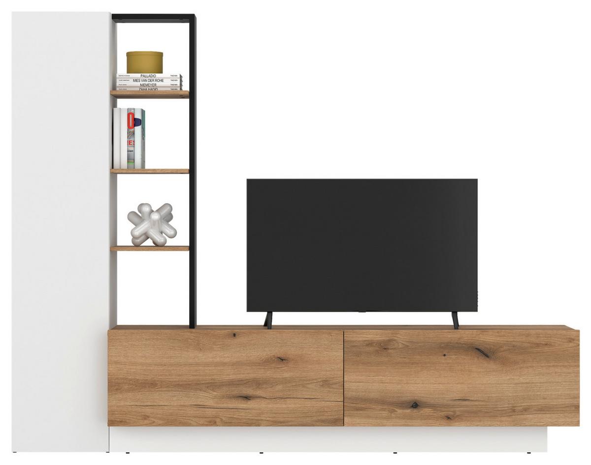 Szekrénysor Tevisa - tölgyfa színű/fekete, Modern, faalapú anyag (230/180/41,6cm)