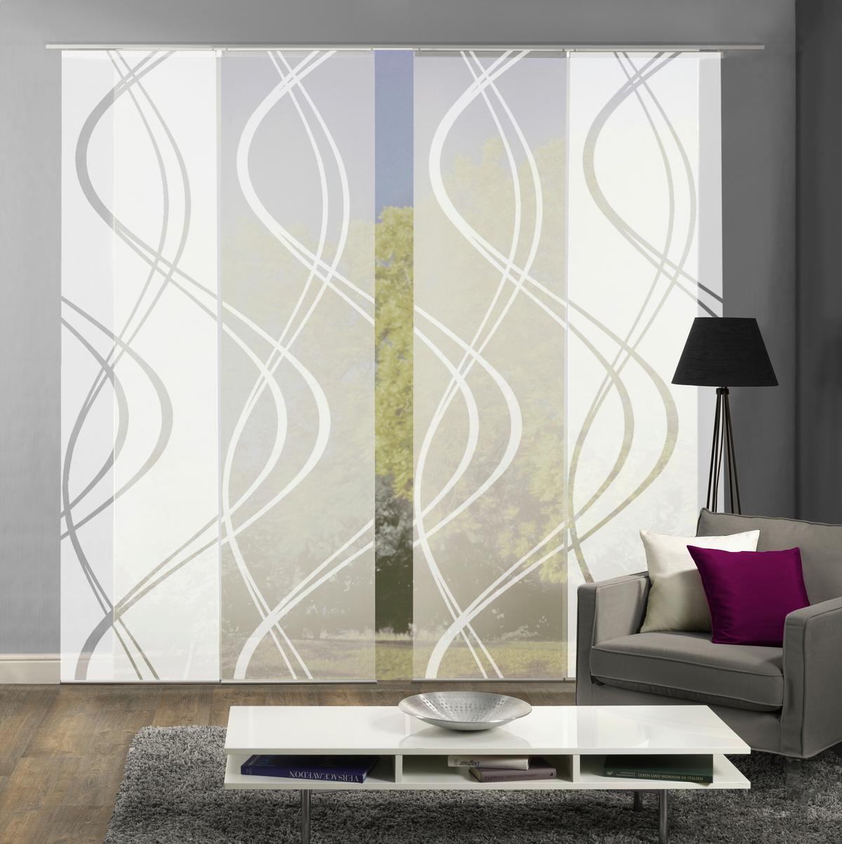 Flächenvorhang 4--Teilig. Tiberio B: 60 cm, Weiß halbtransparent - Weiß, MODERN, Textil (60/245cm)