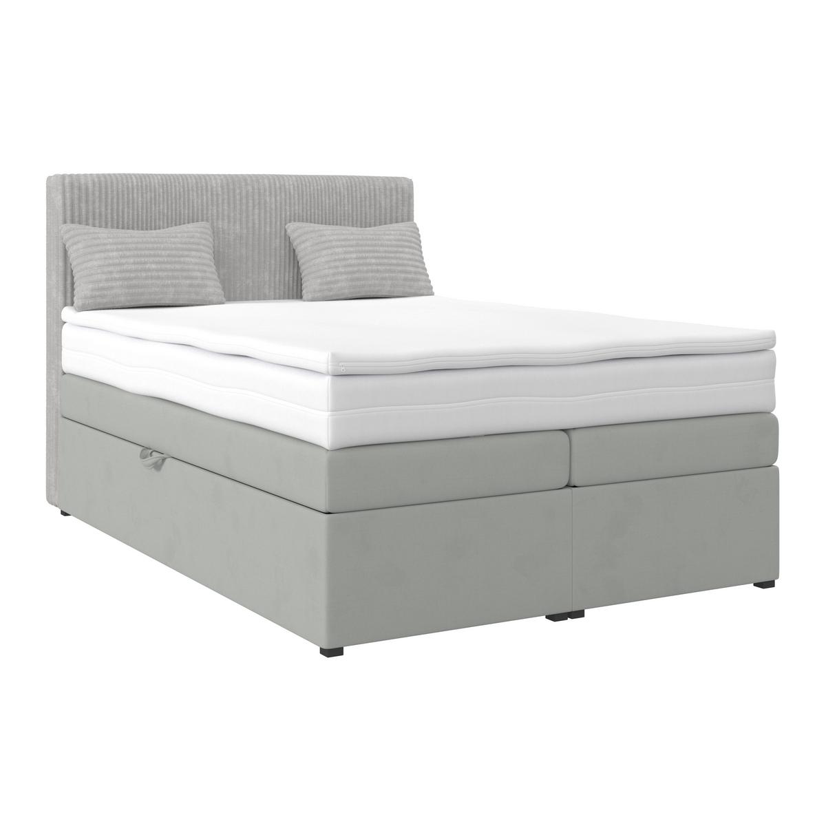 Boxspringbett mit Topper & Bettkasten 140x200 Rossa - Silberfarben/Schwarz, MODERN, Holzwerkstoff/Textil (140/200cm)