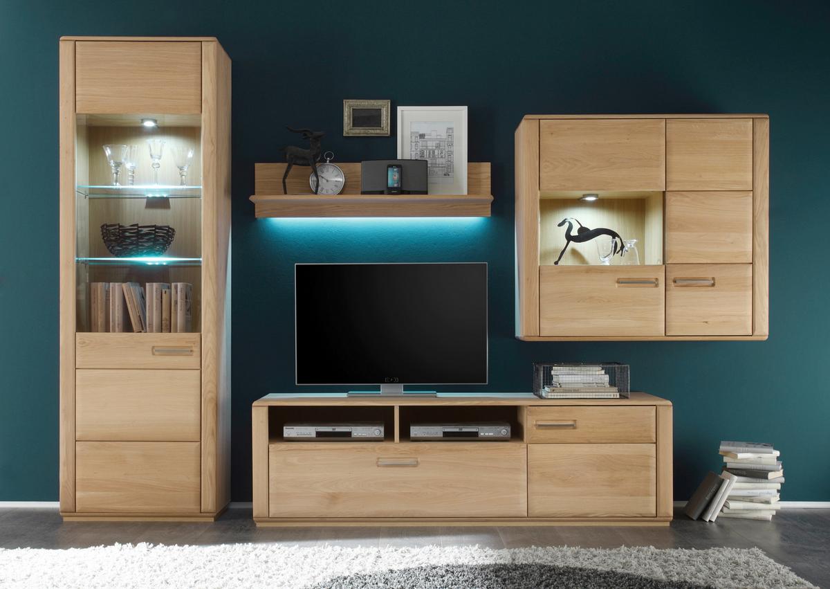 Wohnkombination 4-Tlg. Sena Eichefarben - Eichefarben, Design, Glas/Holz (303/209/51cm) - Livetastic