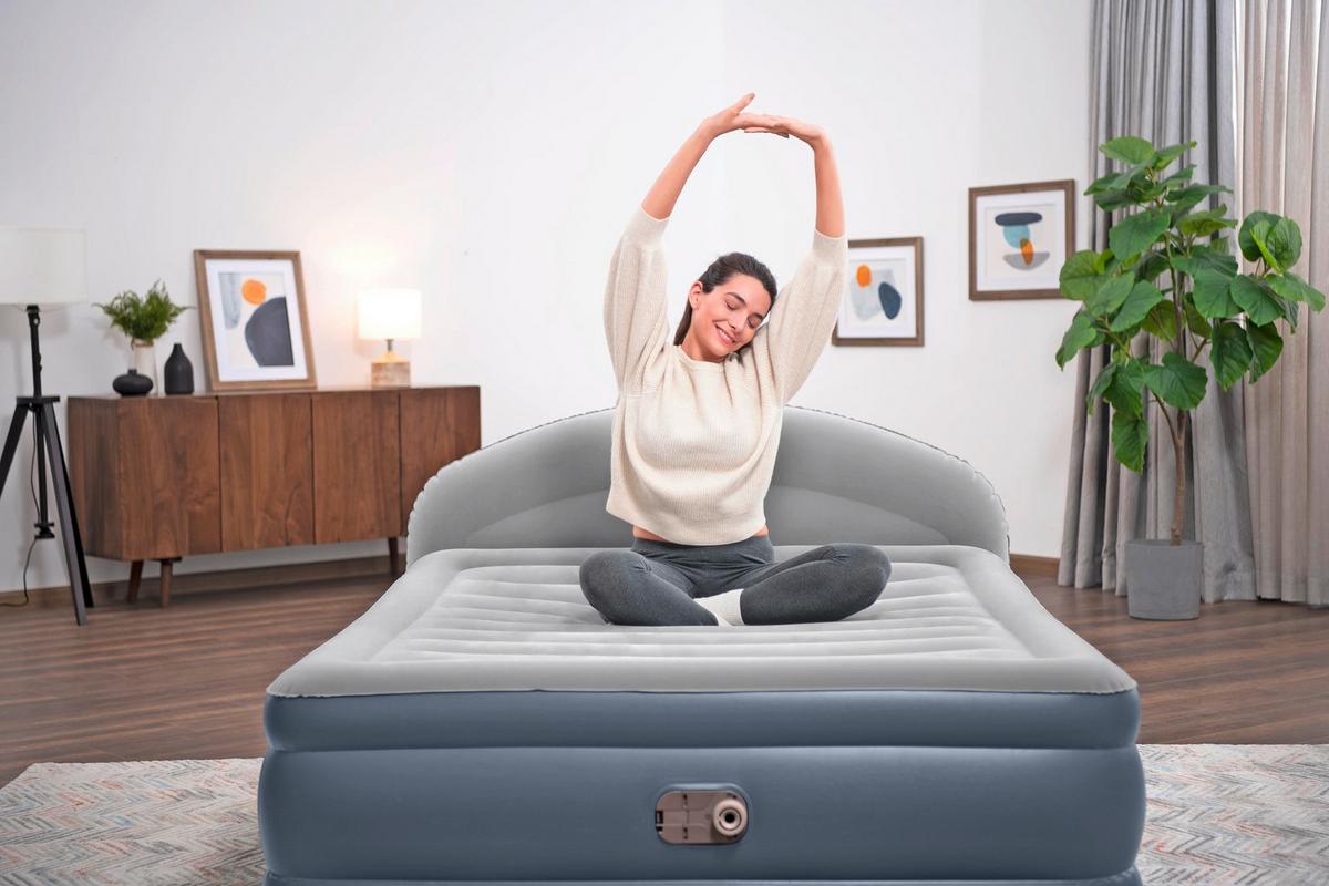 Luftbett Leon 229x152x84 cm Bis 300kg, inkl. Pumpe - Dunkelblau/Grau, KONVENTIONELL, Kunststoff/Metall (229/152/84cm) - Bestway