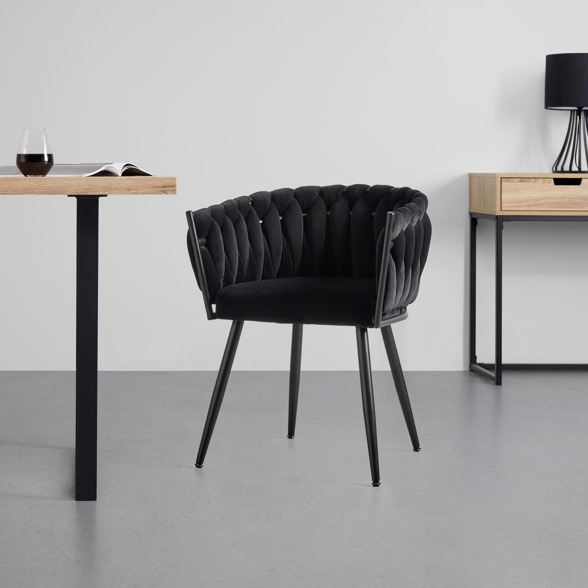 Židle s područkami černá samet - černá, Moderní, kov/dřevo (64/78/55cm) - Premium Living