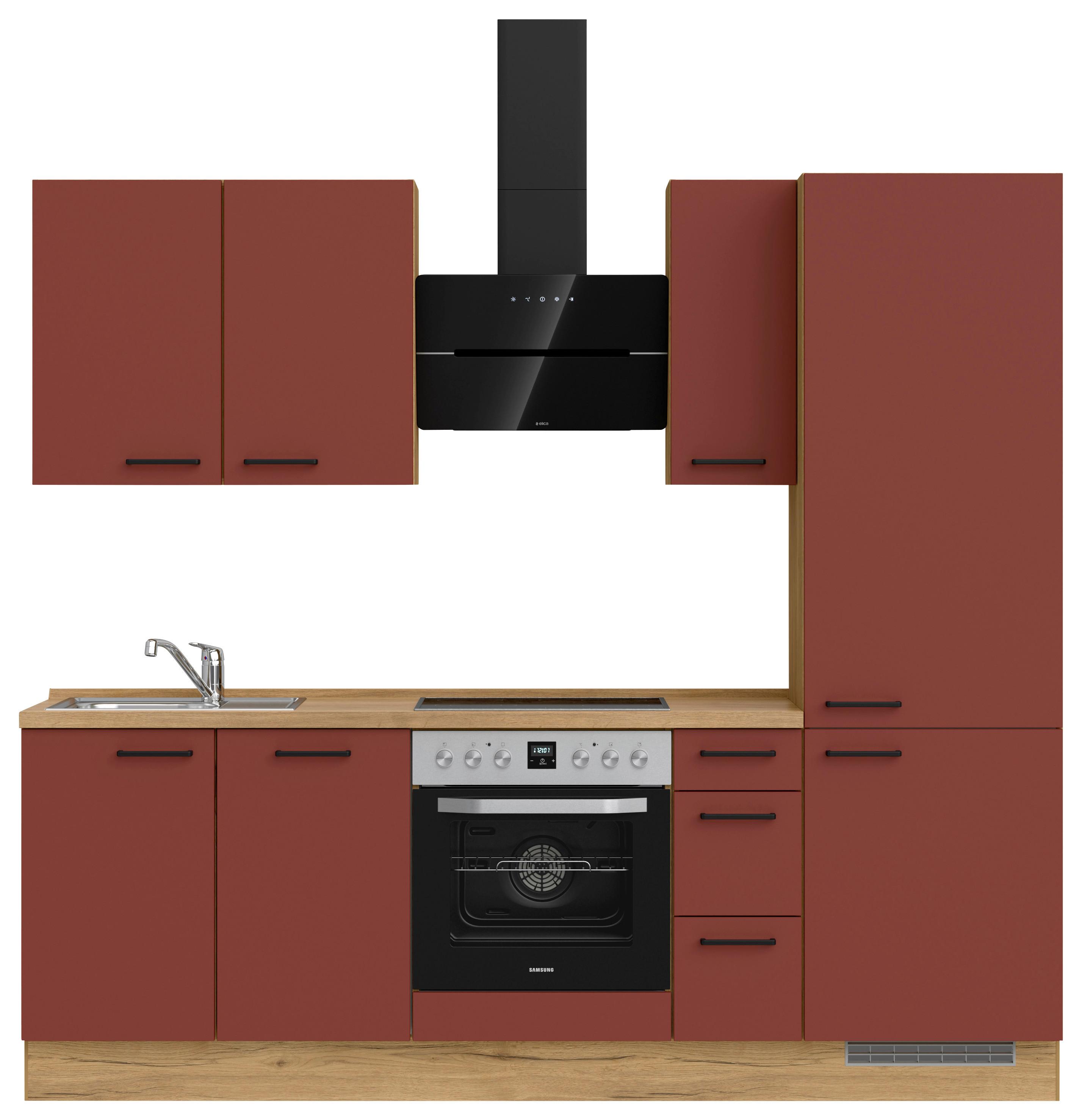 Küchenleerblock Easytouch High-Line, H2 Rechts - Eichefarben/Rot, MODERN, Holzwerkstoff (240cm) - Nobilia