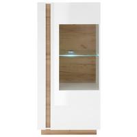 Vitrine Clair Weiß/eiche Dekor B: 72cm - Eichefarben/Weiß, Design, Glas/Holzwerkstoff (72/154/40cm) - MID.YOU