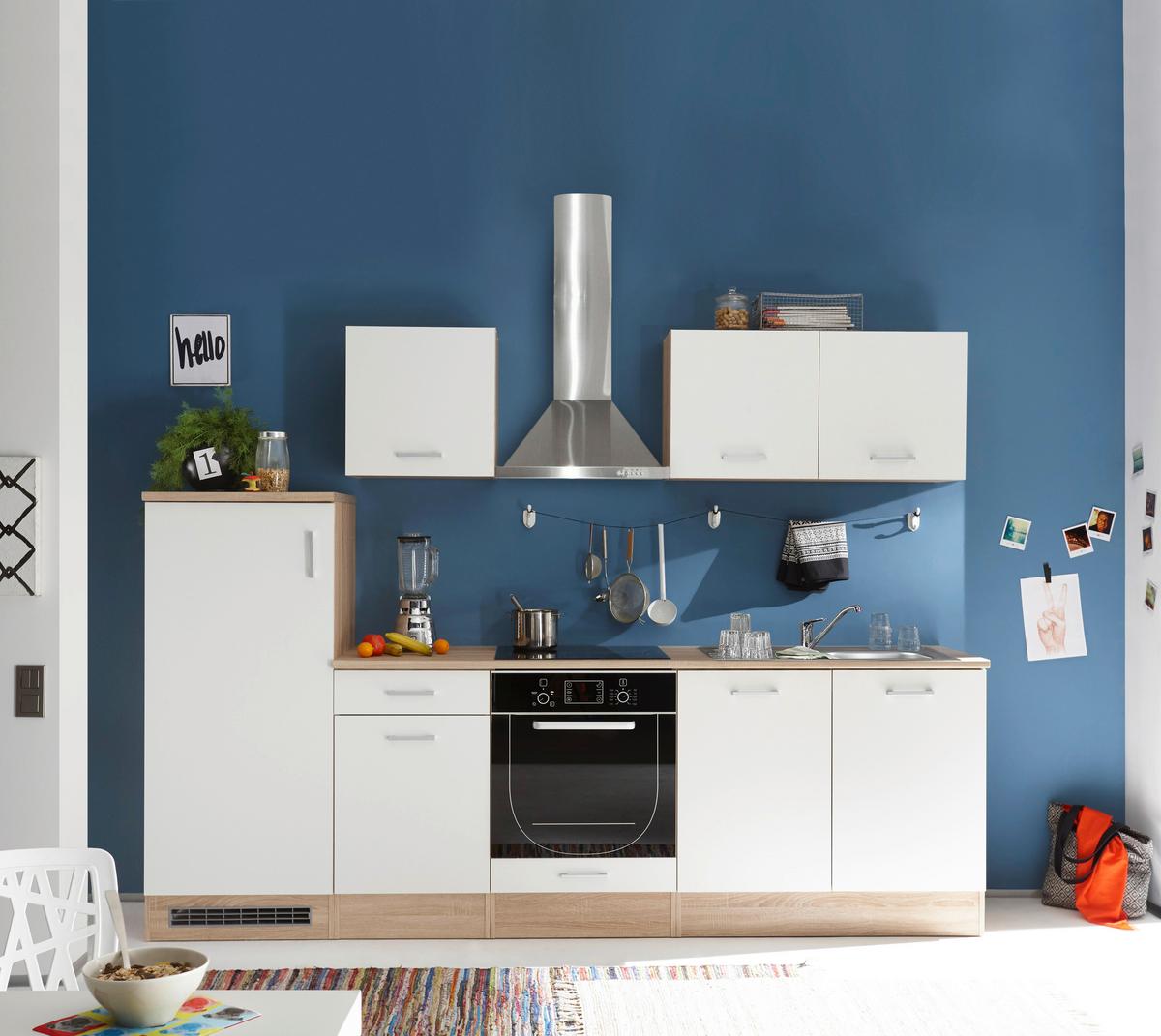 Küchenzeile Welcome Andy ohne Geräte 270 cm Weiß/Eiche Dekor - Weiß/Sonoma Eiche, MODERN, Holzwerkstoff (270/195/60cm)