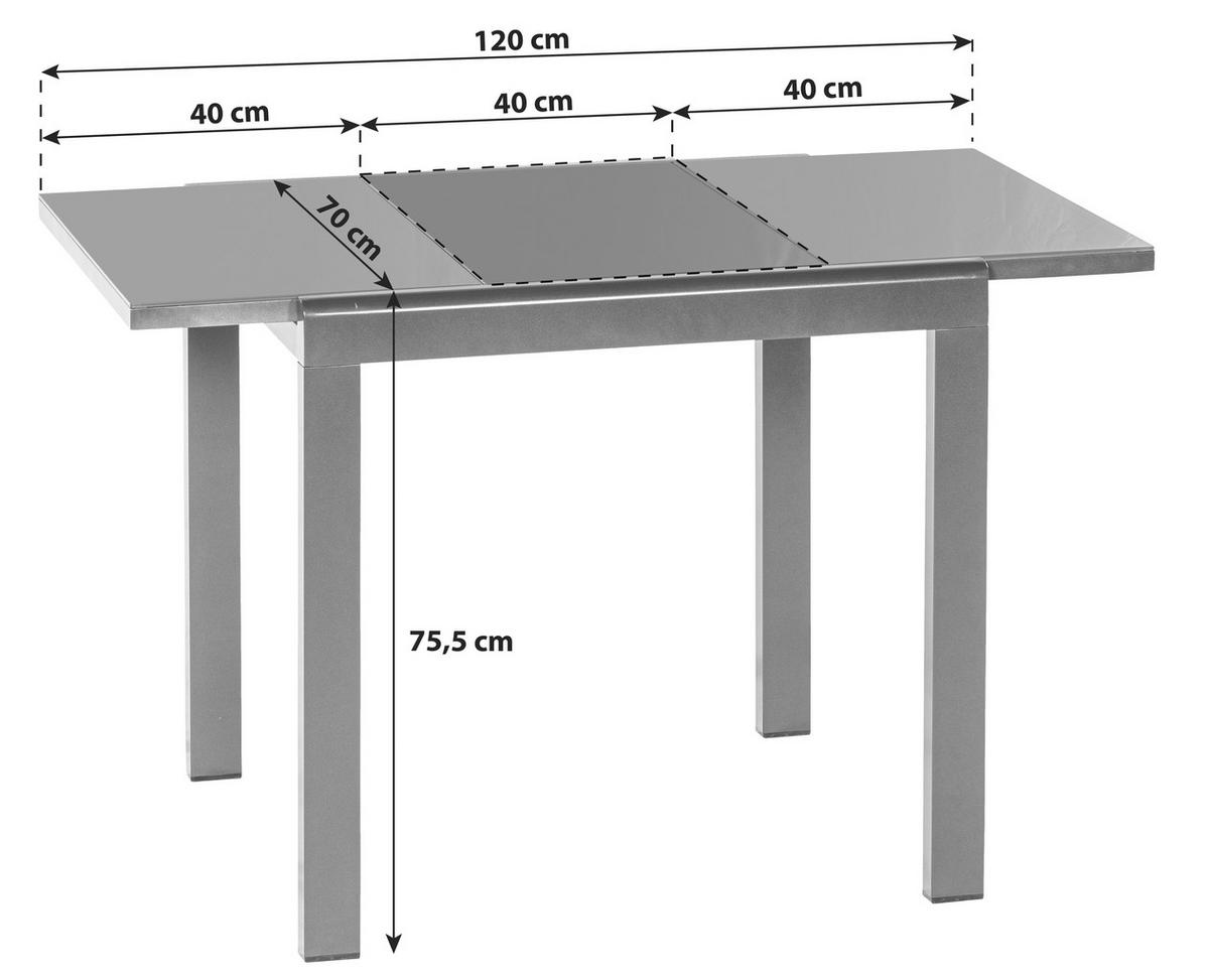 Gartentisch Ausziehbar Metall/glas L 80-120 Cm - Graphitfarben, KONVENTIONELL, Glas/Metall (80-120/75,5/70cm) - Gardenson