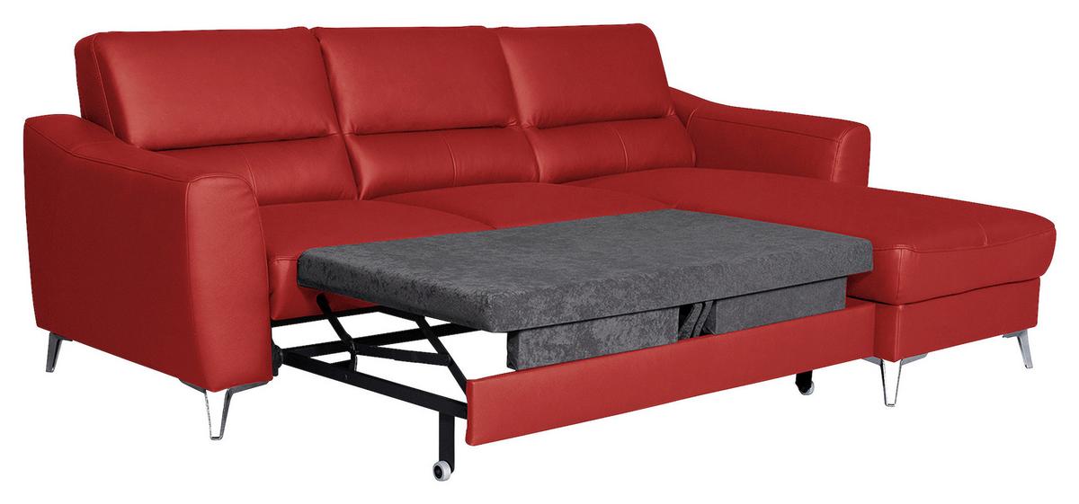 Ecksofa Santos Rot S: 241 cm - Chromfarben/Rot, Design, Leder/Textil (241/168cm) - Livetastic