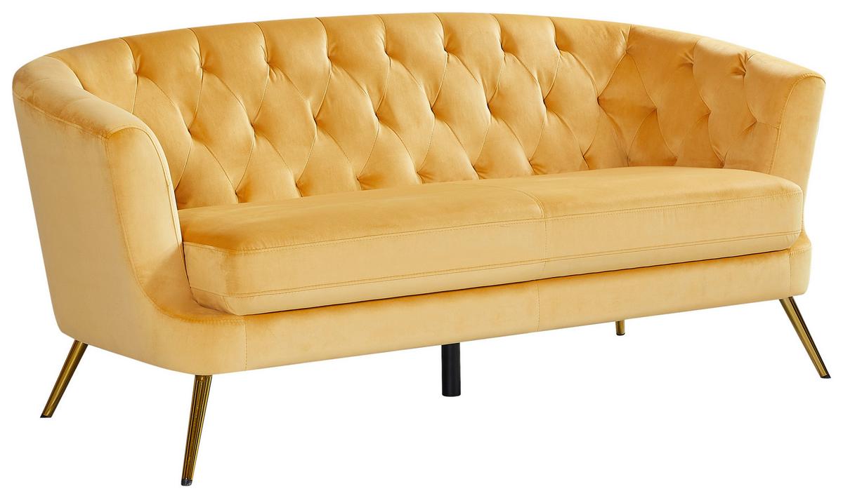 3-sitzer-sofa Lita Gelb Samt Chesterfield-Design - Gelb/Goldfarben, MODERN, Textil/Metall (183/78/83cm) - Ti'me