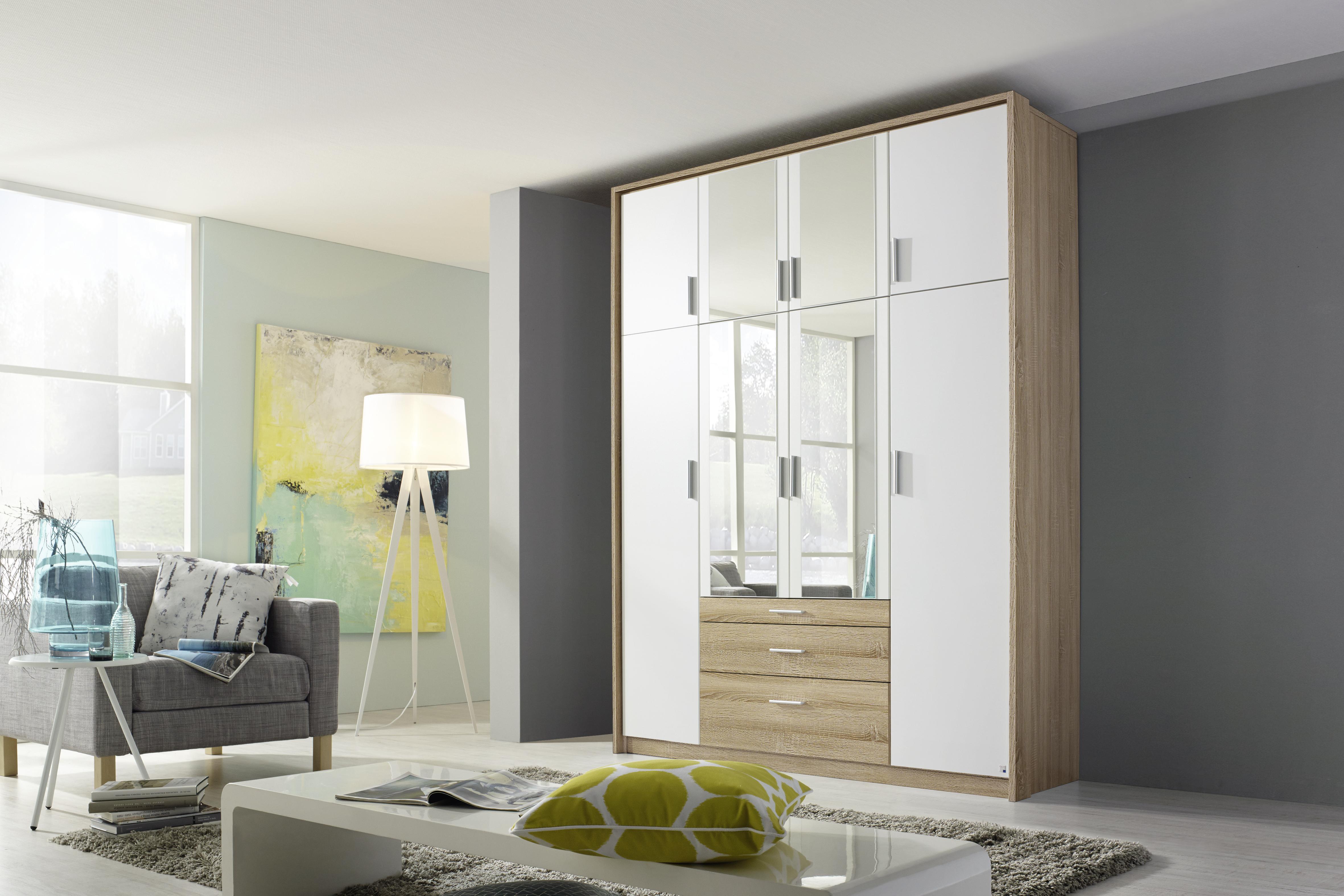 Drehtürenschrank Mit Spiegel + Laden 185cm Hildesheim, Weiß - Klar/Weiß, Design, Glas/Holzwerkstoff (185/231/56cm) - Rauch Möbel