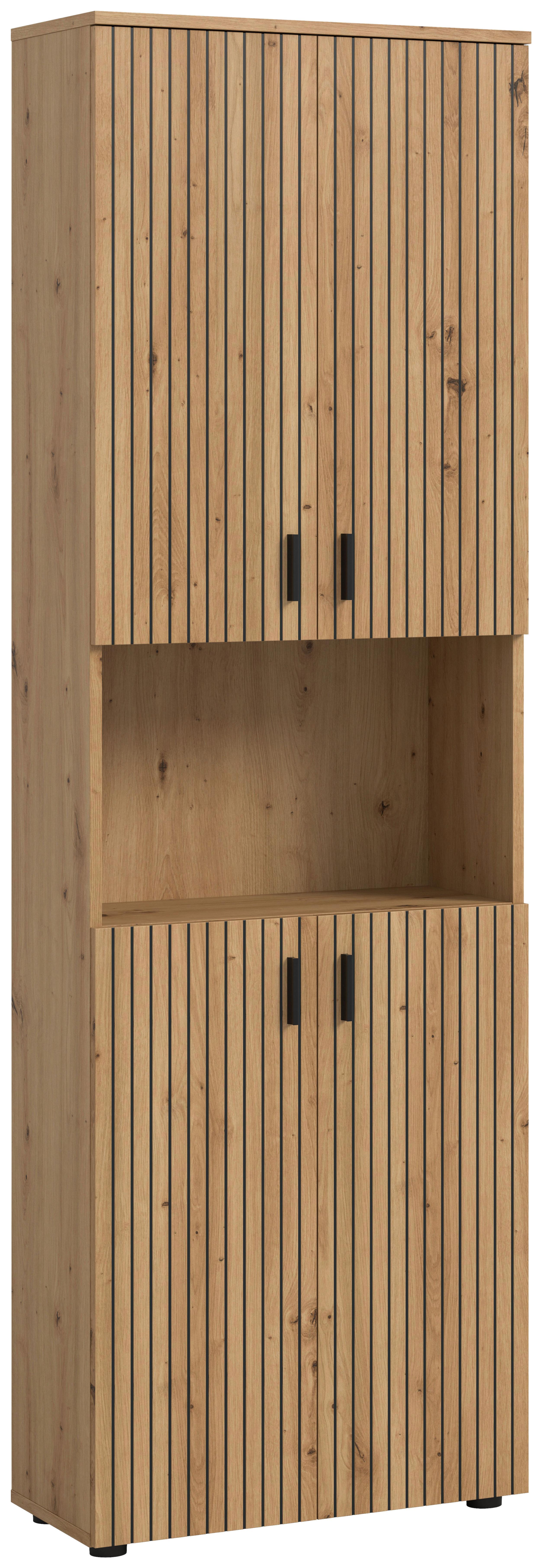 Hochschrank Mone Eiche Artisan B: 60cm - Schwarz/Eiche Artisan, Basics, Holzwerkstoff (60/192/30cm) - MID.YOU